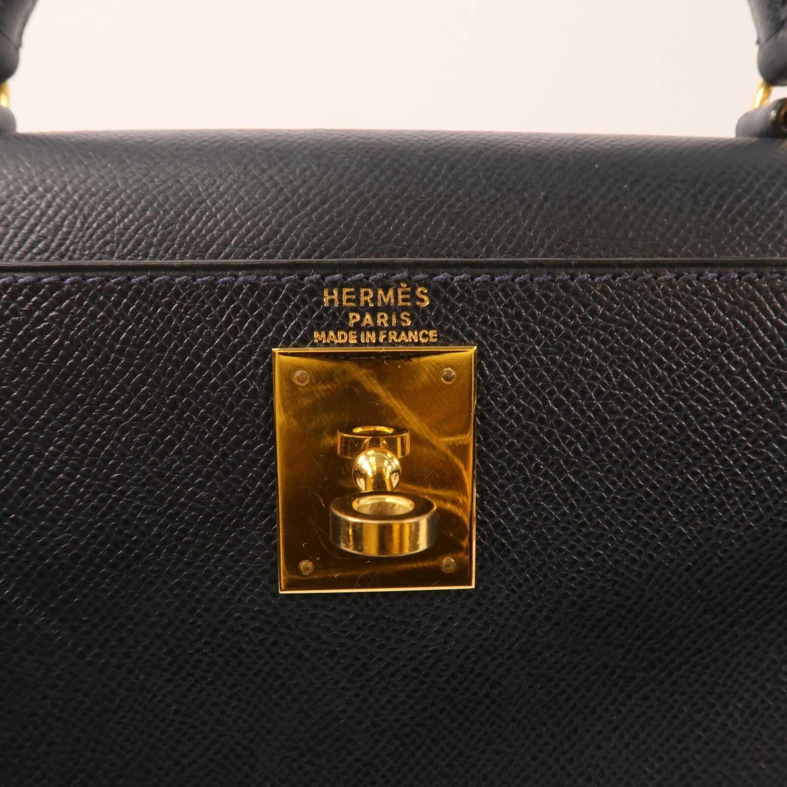 HERMES Epsom皮革Kelly 28金扣手挽肩背兩用袋Bleu Saphir