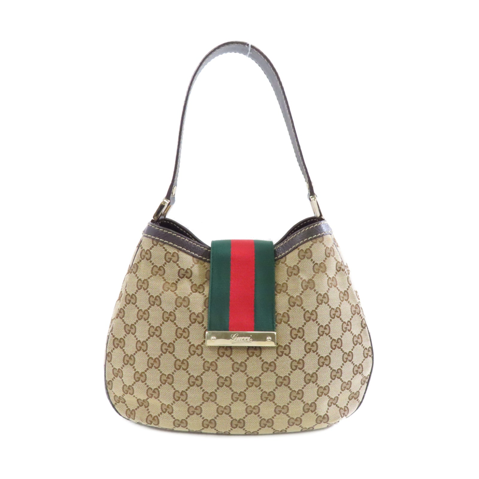 GUCCI 帆布Shoulder Bag金扣手挽袋棕色