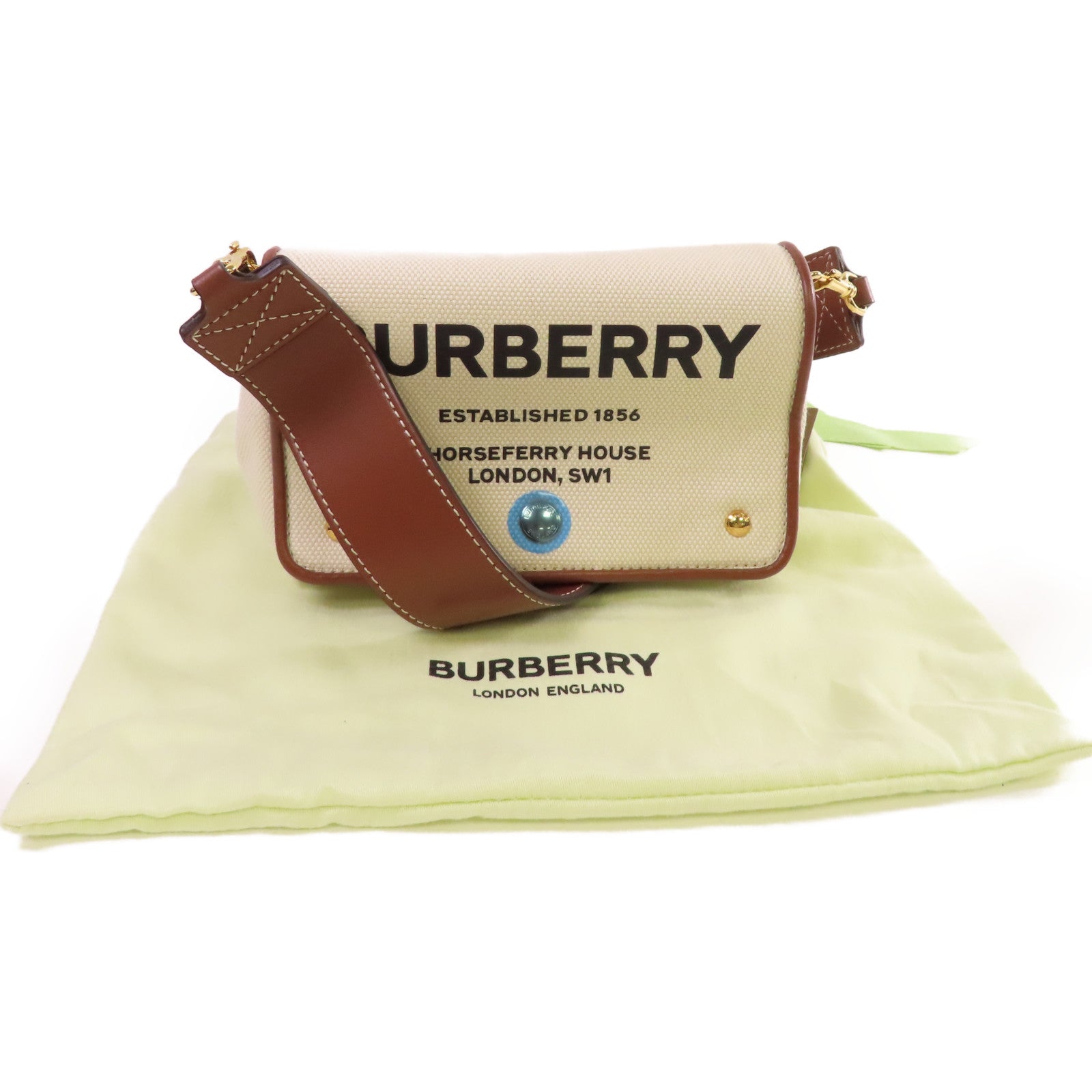 BURBERRY 帆布Shoulder Bag金扣肩背袋杏色/啡色