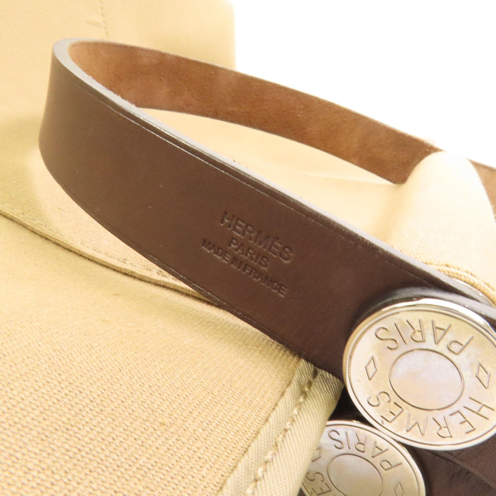 HERMES 帆布Cabag Elan銀扣手挽肩背兩用袋Taupe