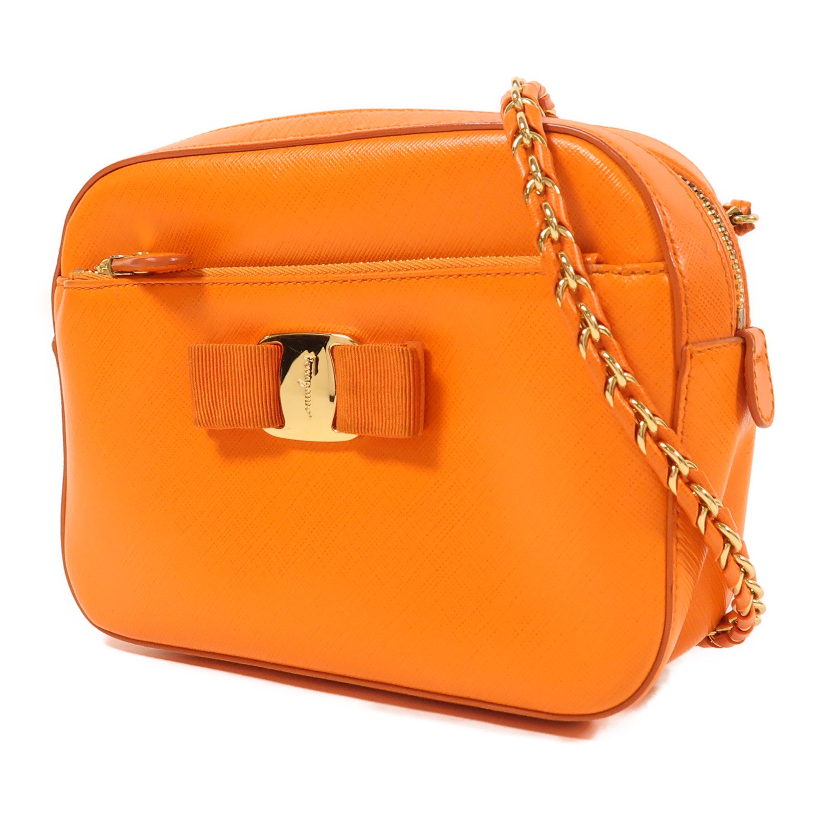 Salvatore Ferragamo 牛皮皮革Chain Shoulder金扣鏈帶肩背袋