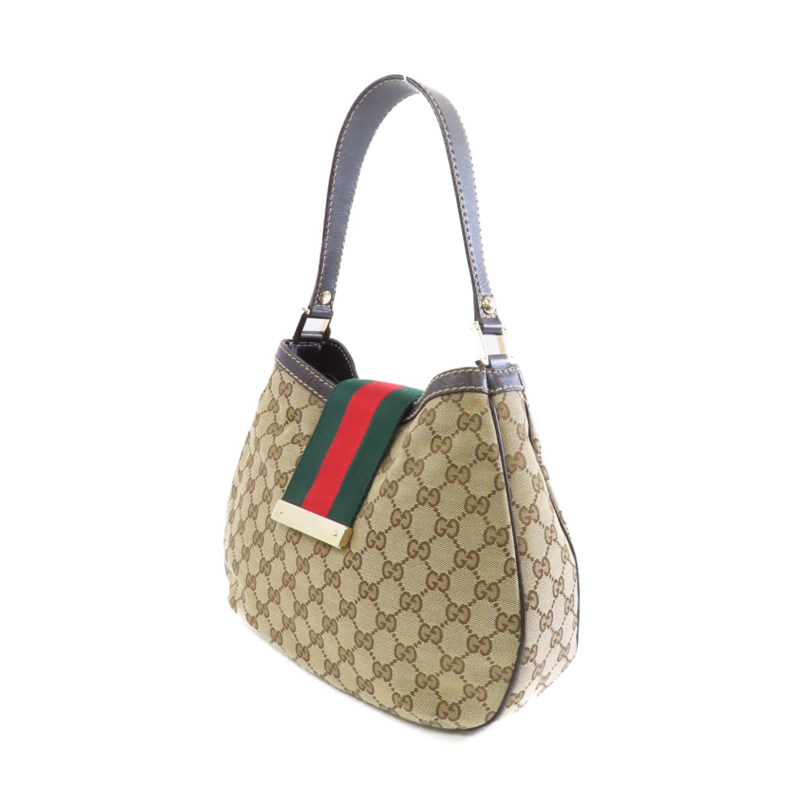 GUCCI 帆布Shoulder Bag金扣手挽袋棕色