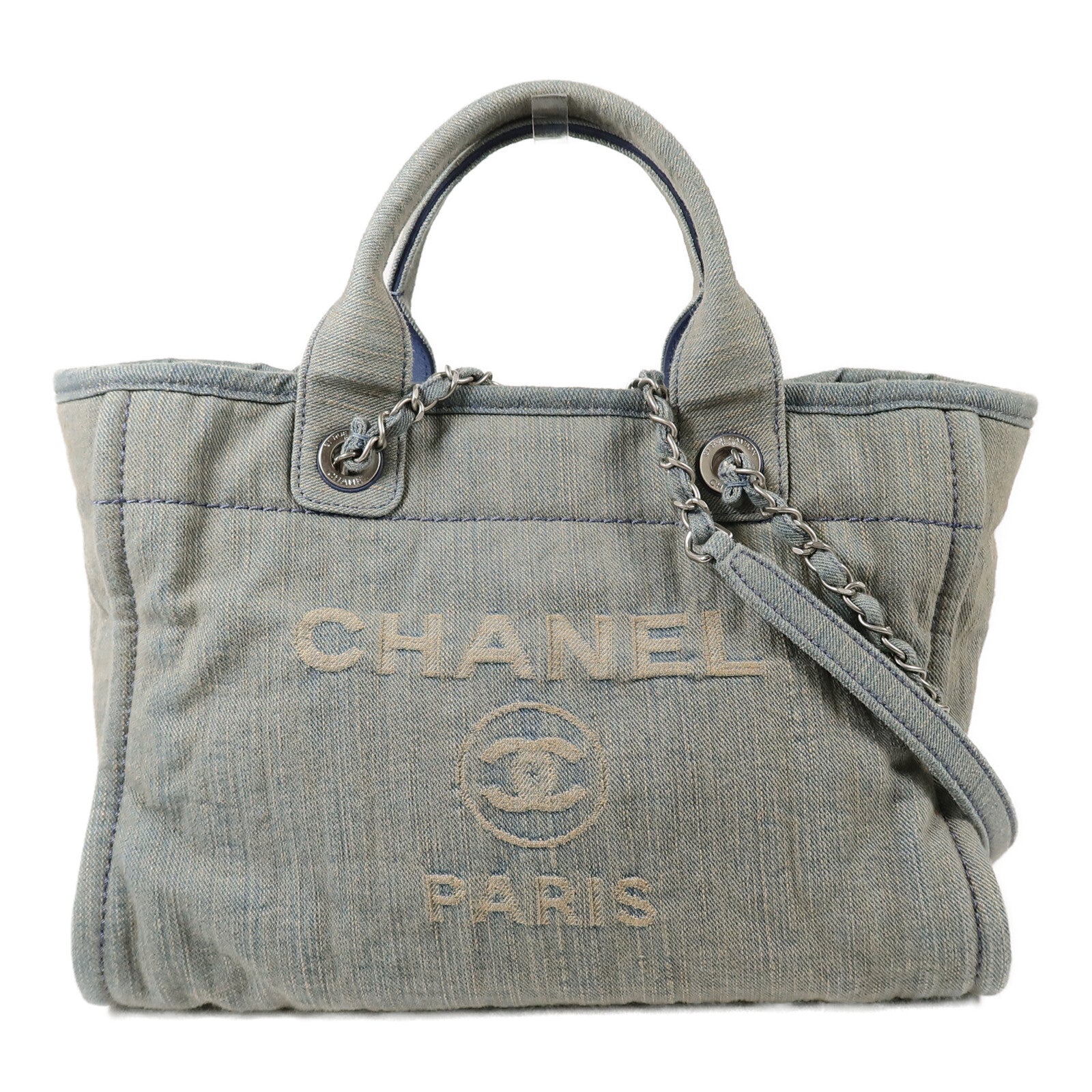 CHANEL 牛仔布Deauville MM手挽肩背兩用袋