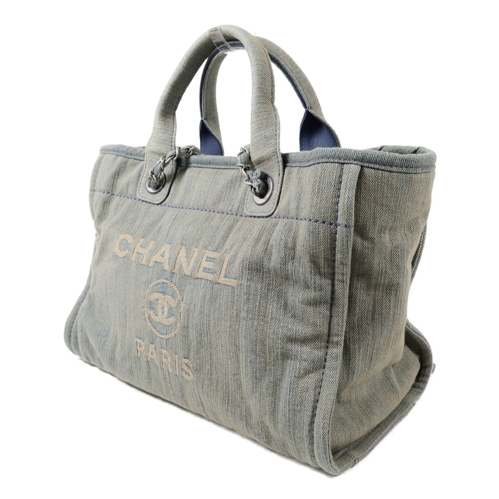 CHANEL 牛仔布Deauville MM手挽肩背兩用袋