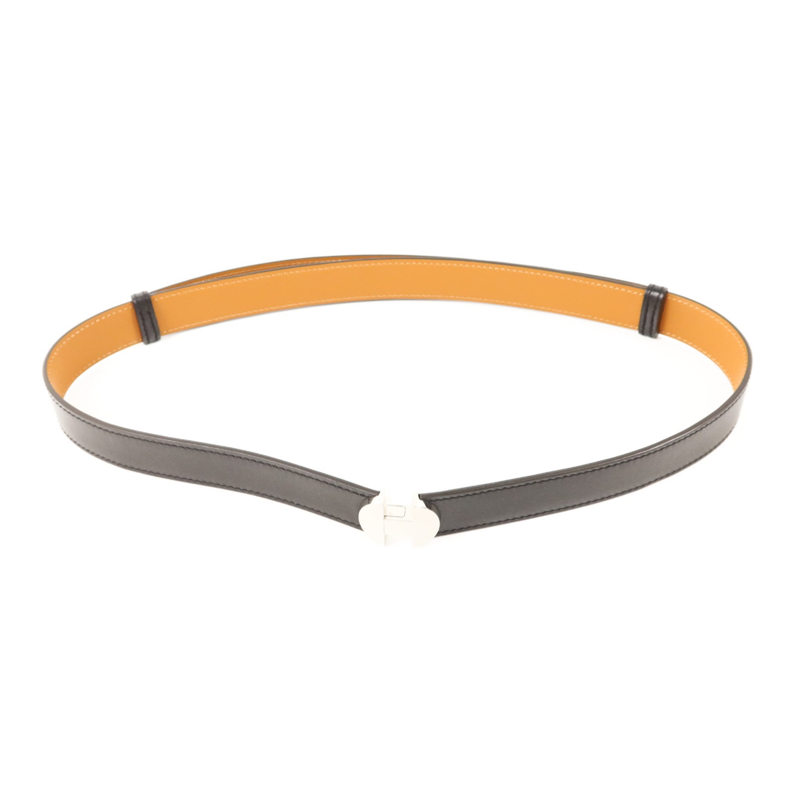 HERMES Chamonix皮革2002-24MM Belt銀扣皮帶Noir
