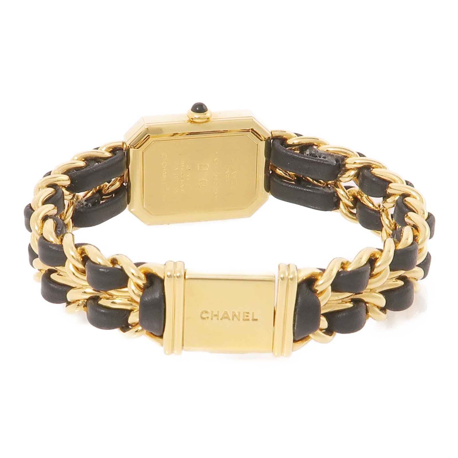 CHANEL Premiere L鍍金/皮革帶手錶石英機芯黑色