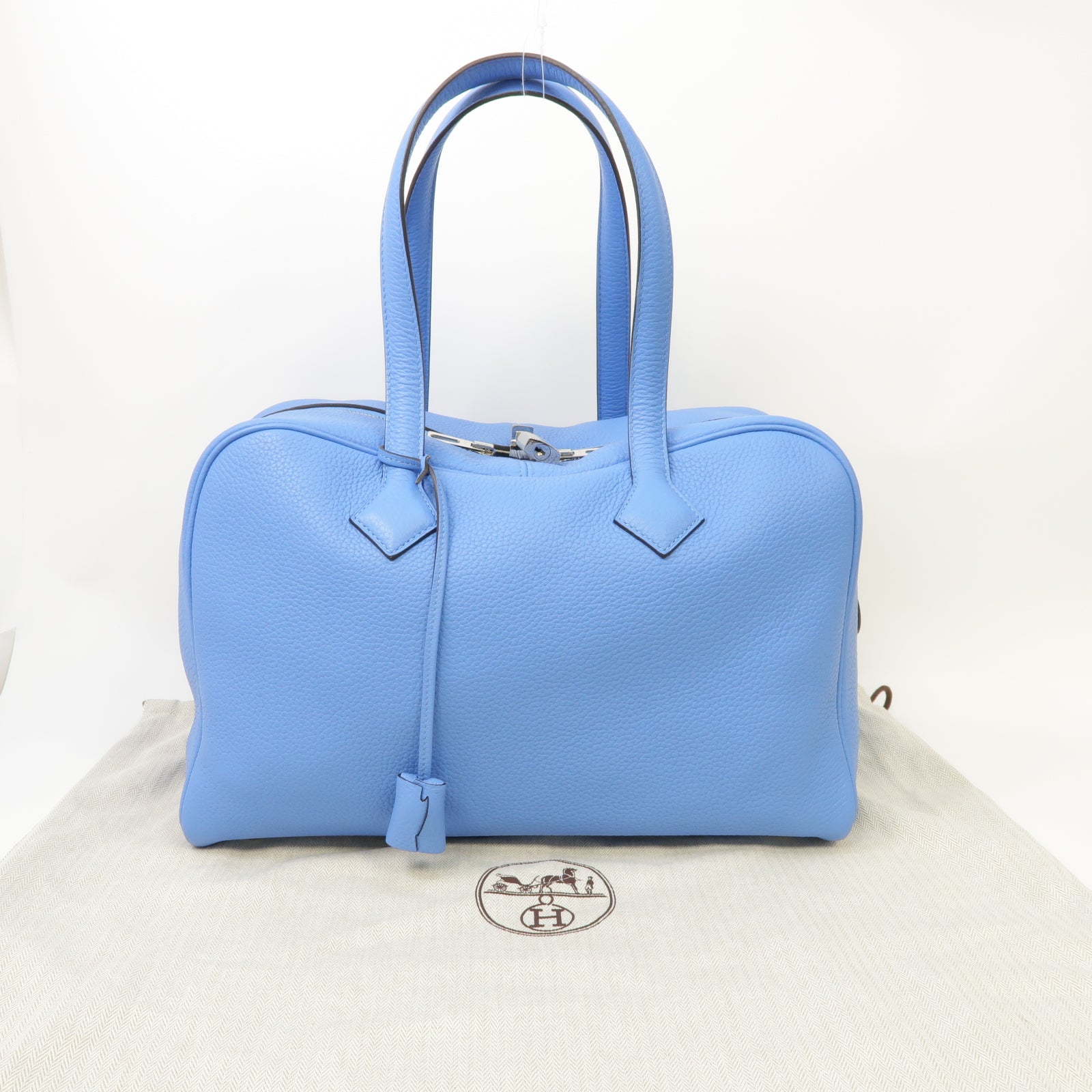 HERMES Clemence皮革Victoria Hand Bag銀扣手挽袋Bleu Paradise藍色
