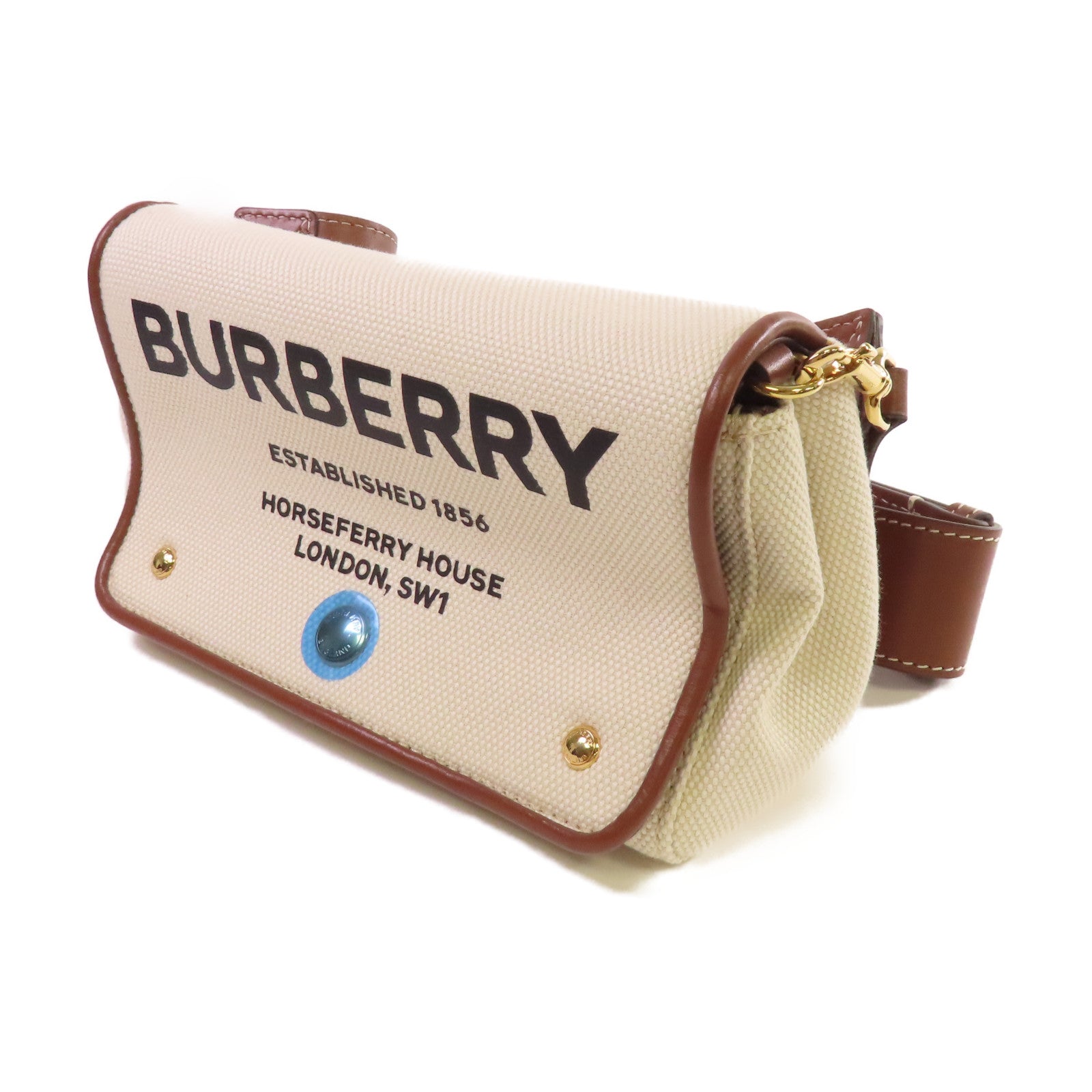 BURBERRY 帆布Shoulder Bag金扣肩背袋杏色/啡色