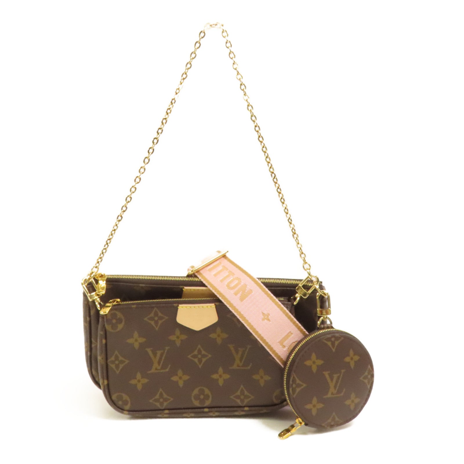 LOUIS VUITTON Monogram Multi Pochette Accessoires金扣手挽肩背兩用袋棕色