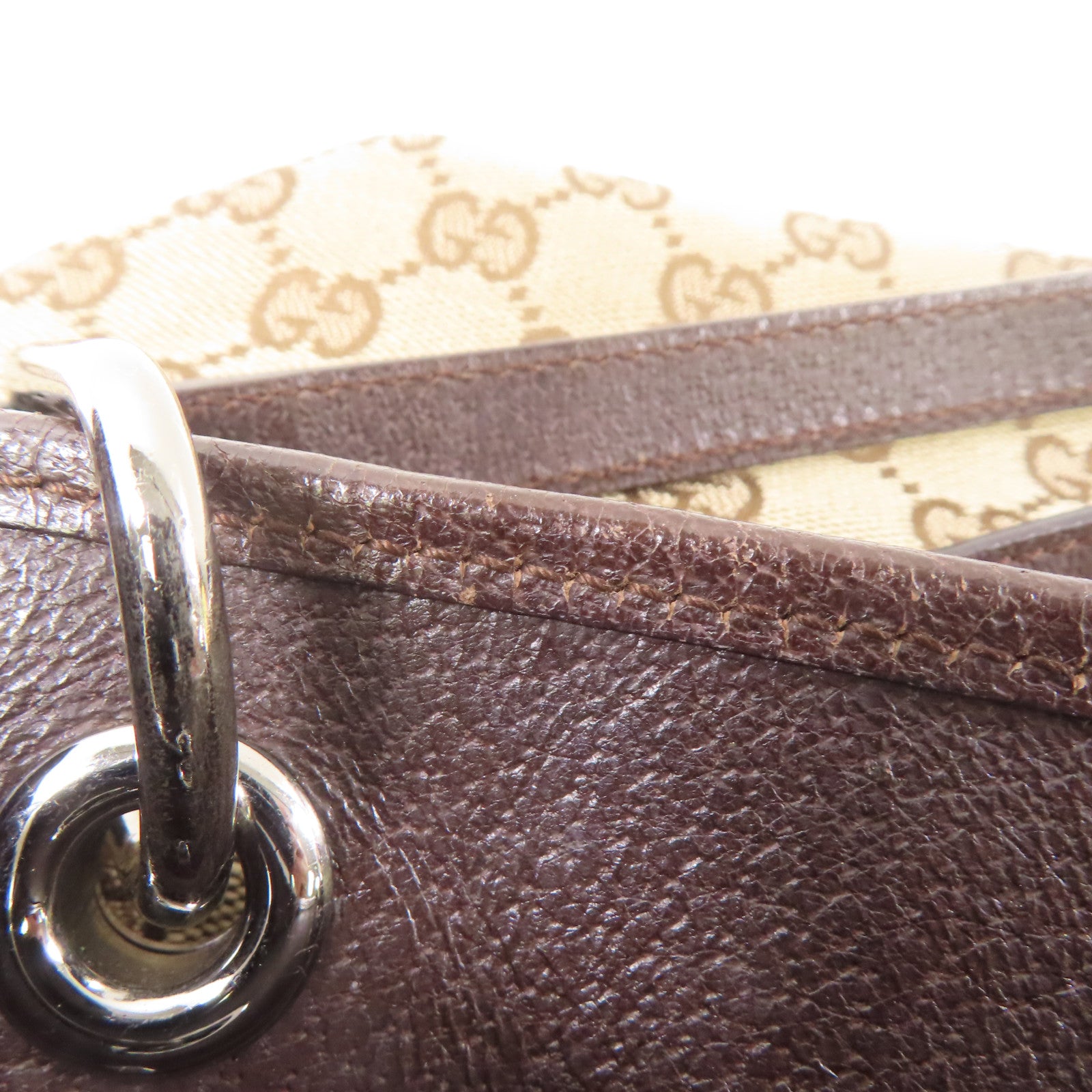 GUCCI 帆布Tote Bag銀扣肩背袋啡色