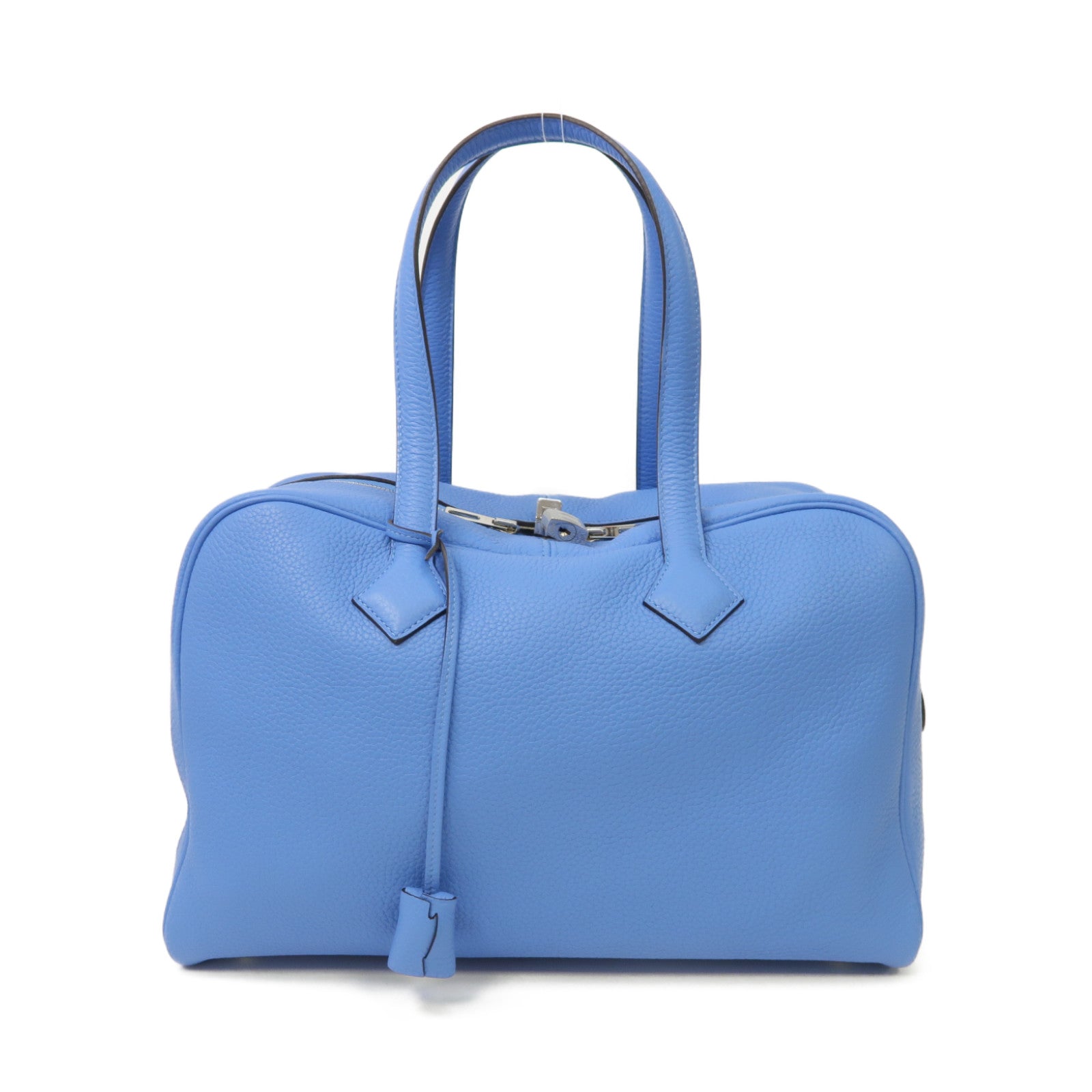HERMES Clemence皮革Victoria Hand Bag銀扣手挽袋Bleu Paradise藍色