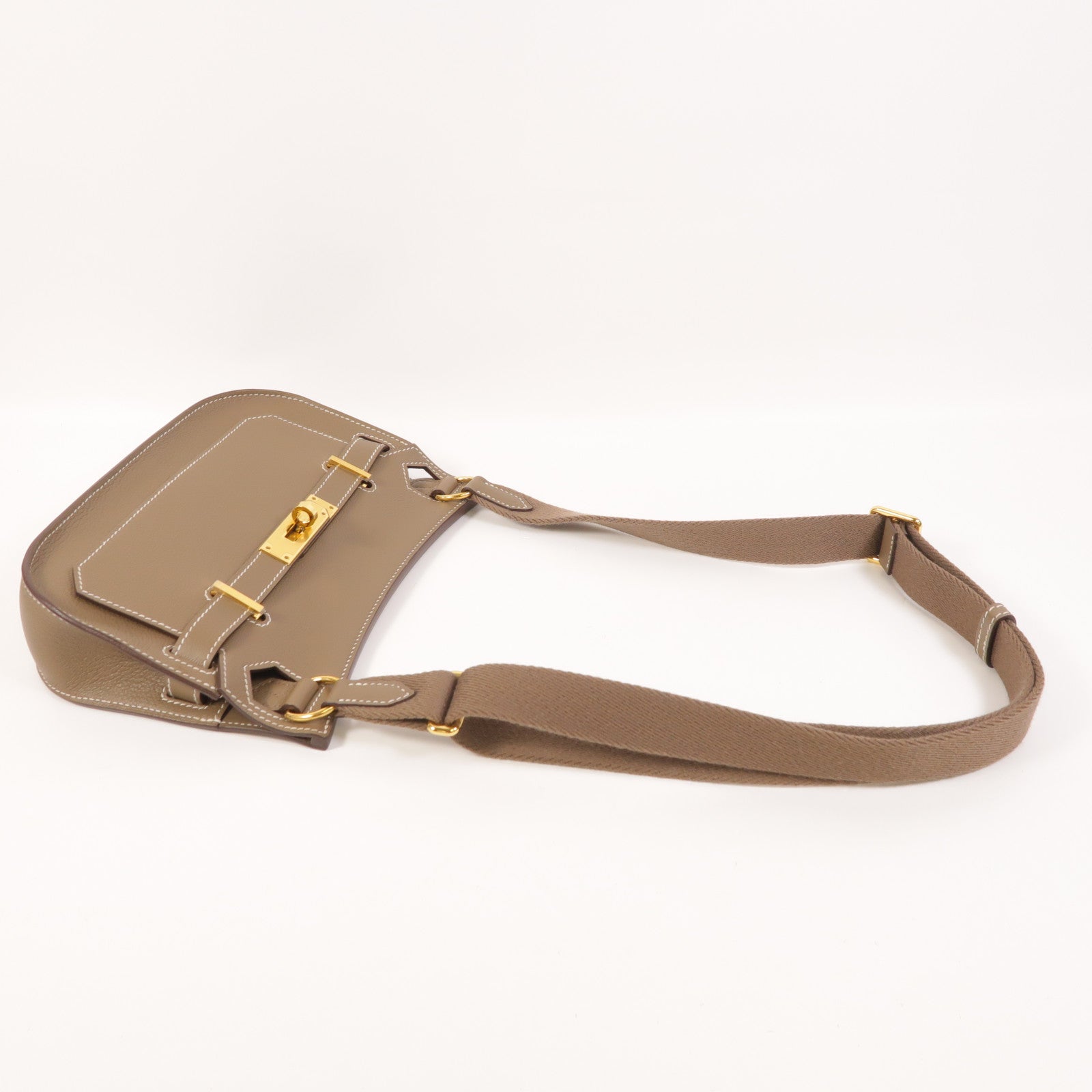 HERMES Evercolor皮革Mini Jypsiere金扣肩背袋Etoupe