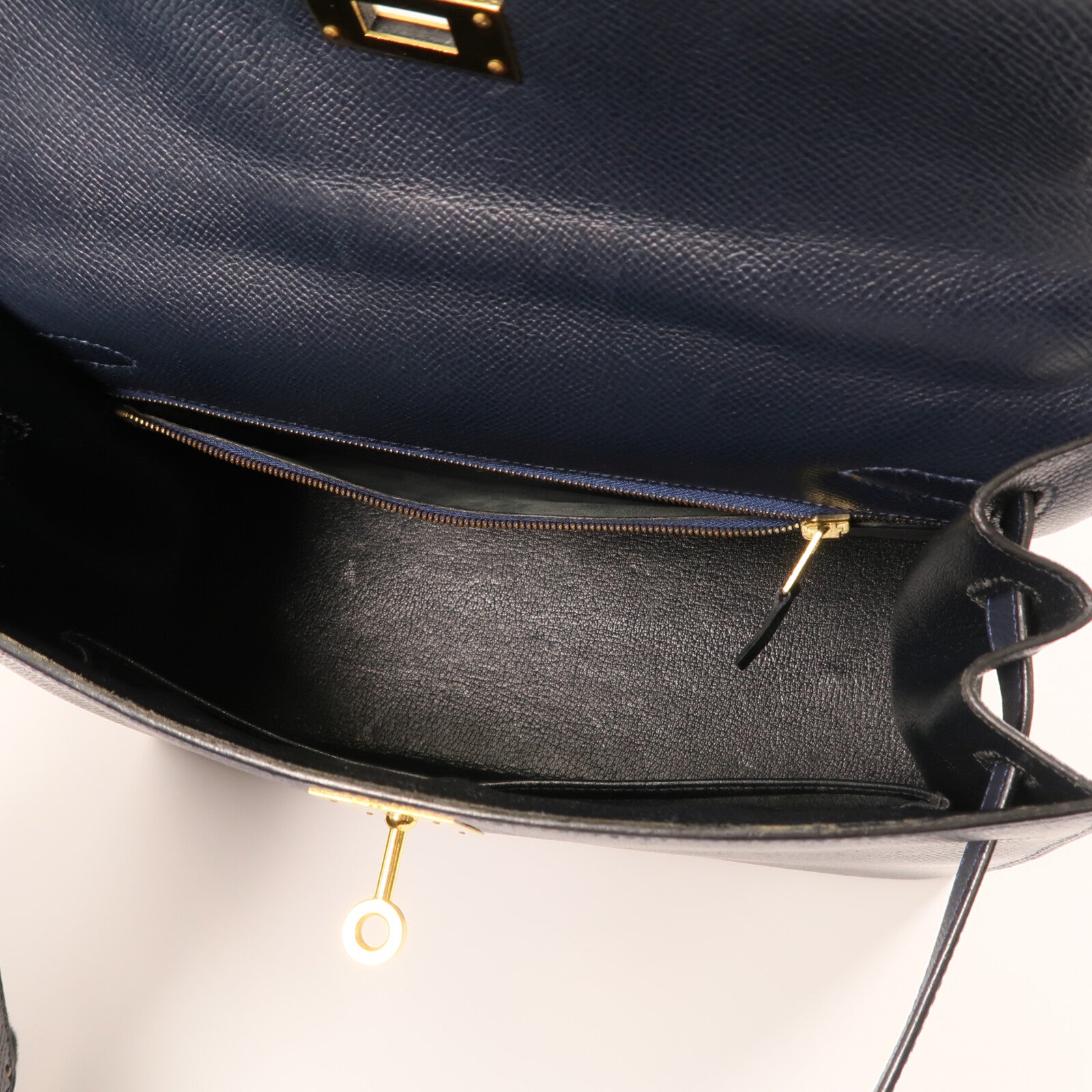 HERMES Epsom皮革Kelly 28金扣手挽肩背兩用袋Bleu Saphir