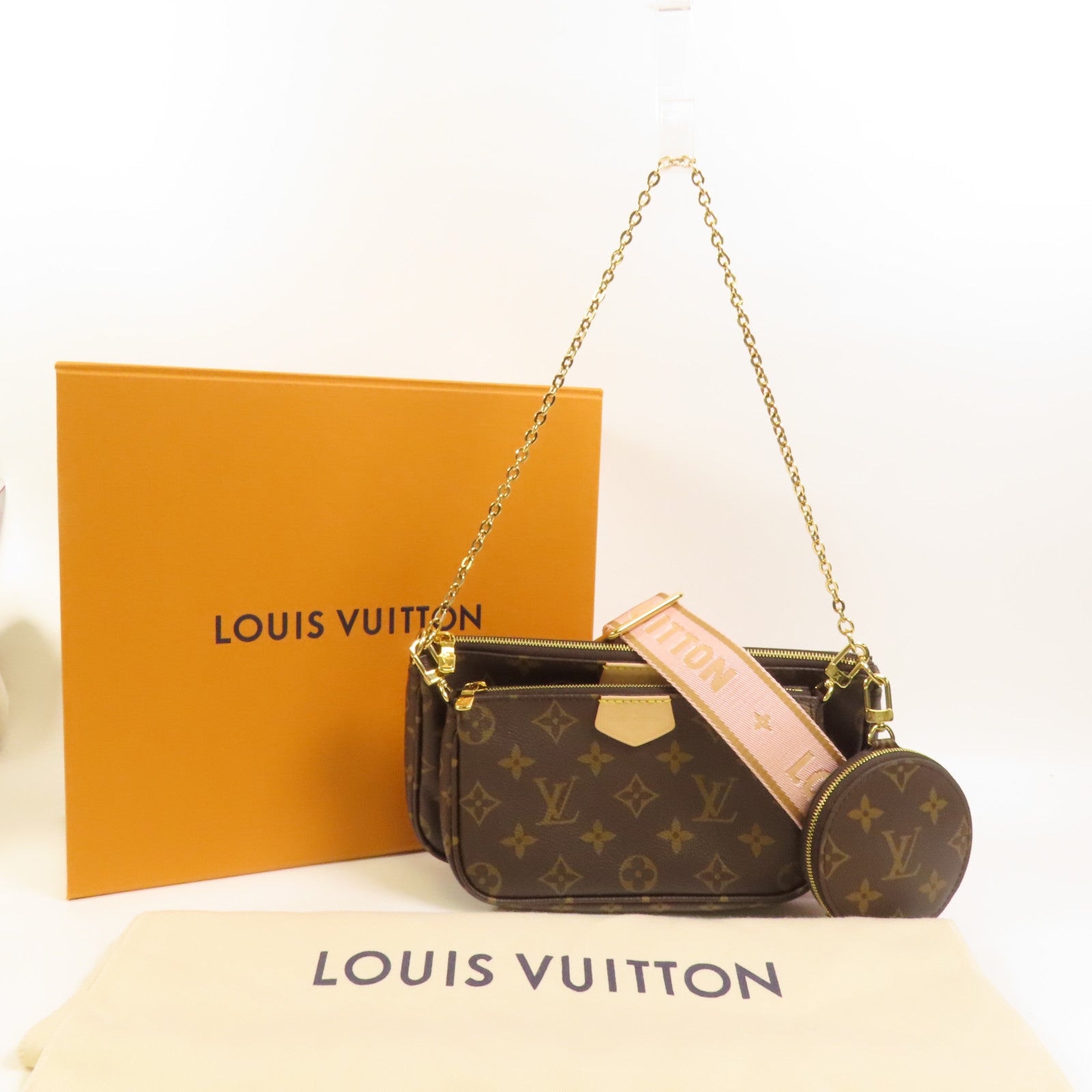 LOUIS VUITTON Monogram Multi Pochette Accessoires金扣手挽肩背兩用袋棕色