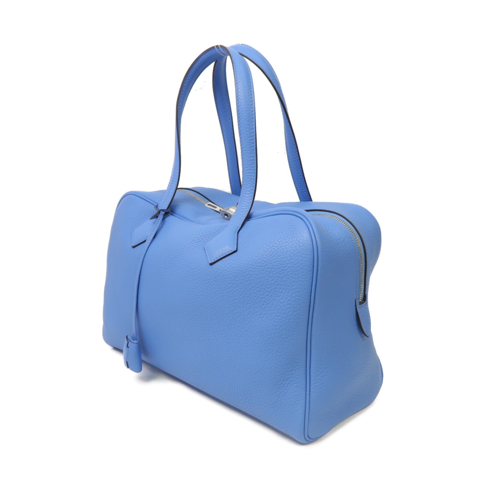HERMES Clemence皮革Victoria Hand Bag銀扣手挽袋Bleu Paradise藍色