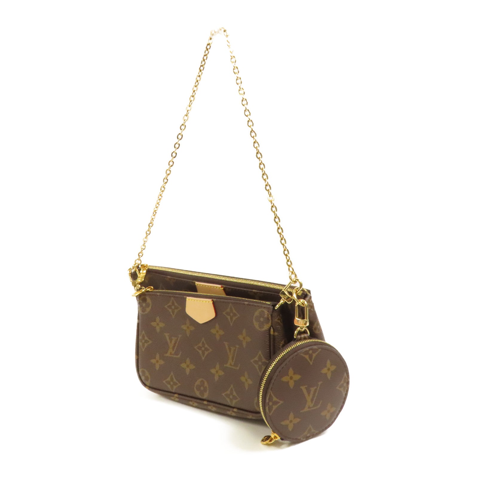 LOUIS VUITTON Monogram Multi Pochette Accessoires金扣手挽肩背兩用袋棕色