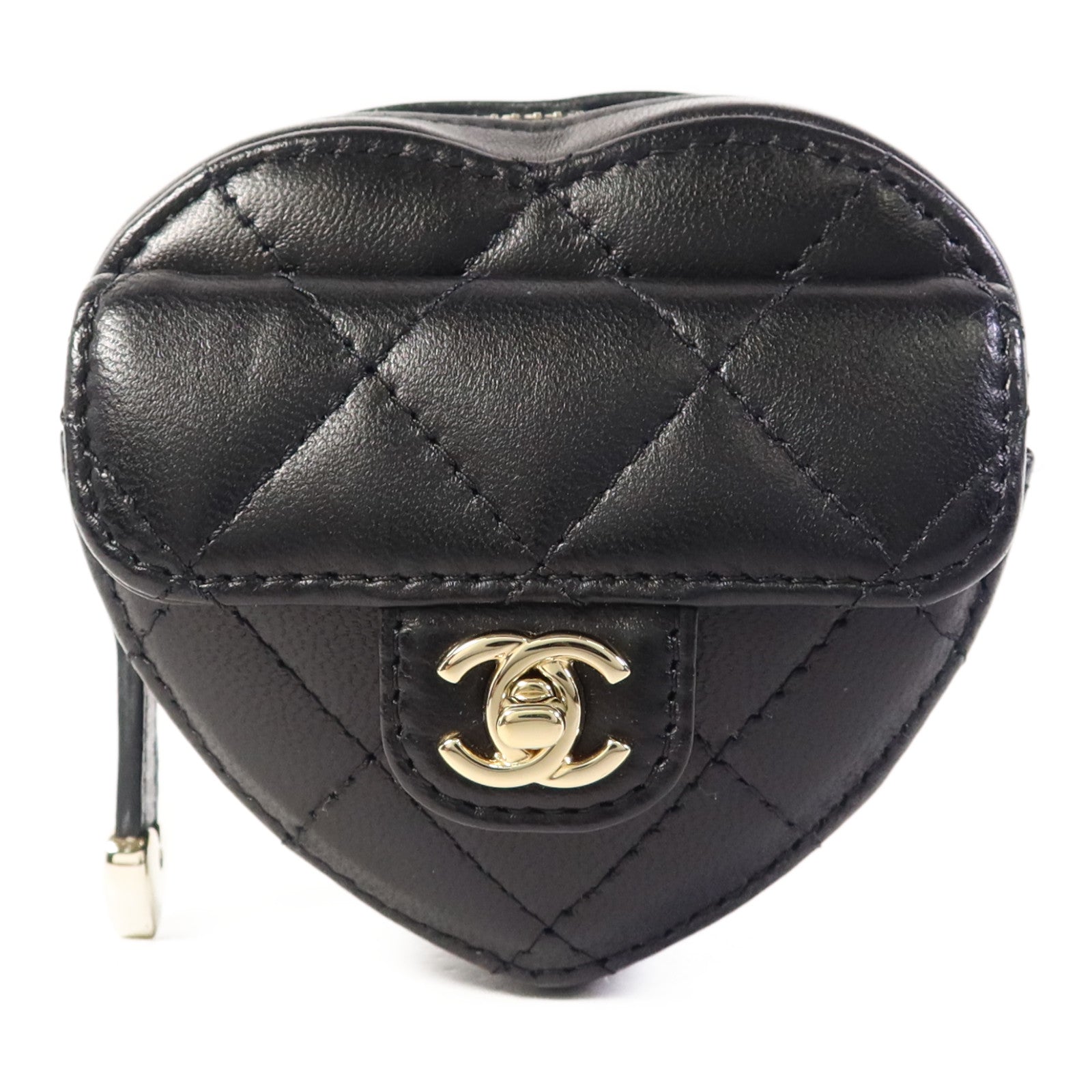 CHANEL 羊皮皮革Heart Shape Wrist Zipped Coin Case金扣零錢包