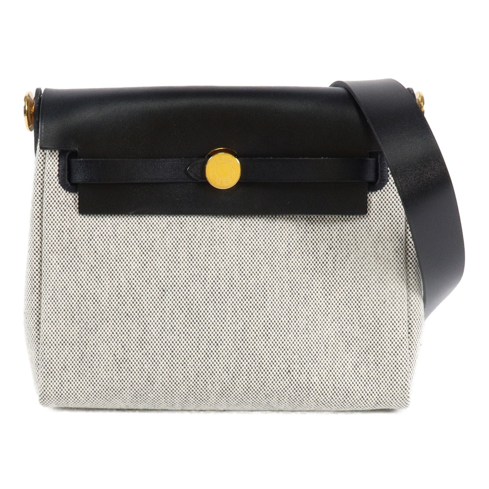 HERMES 帆布/Hunter皮革Mini Herbag肩背袋Ecru/Noir