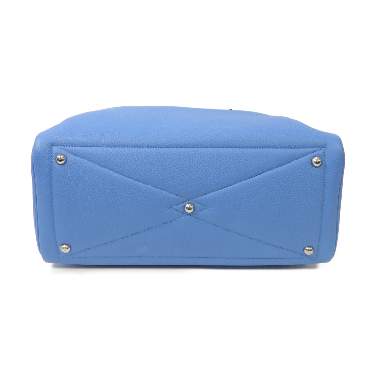 HERMES Clemence皮革Victoria Hand Bag銀扣手挽袋Bleu Paradise藍色