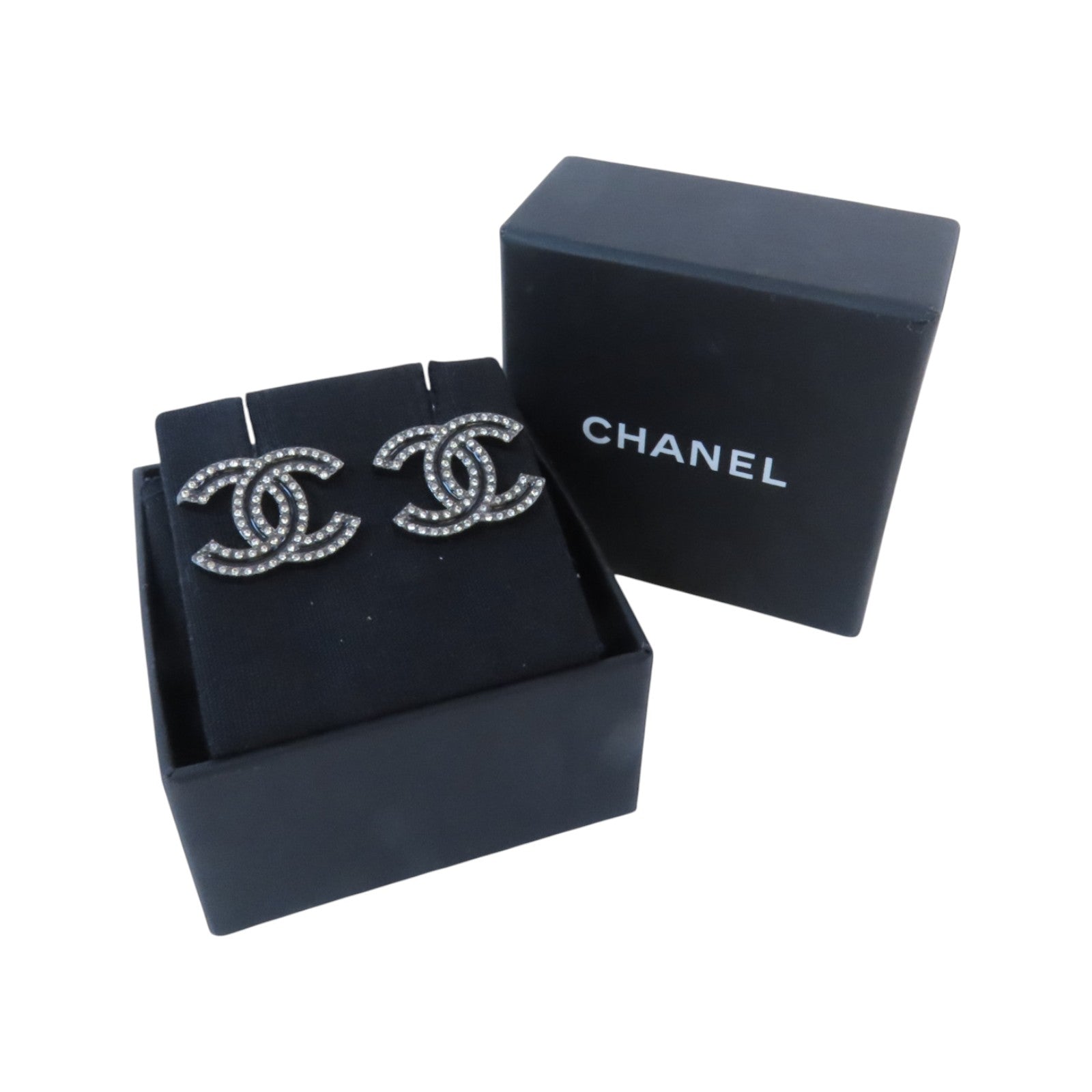 CHANEL 金屬/水鑽CC Earrings銀扣耳環