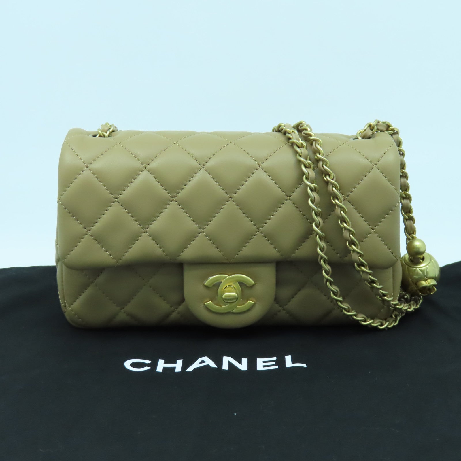 CHANEL 【激減優惠】菱格羊皮皮革Chain Shoulder Bag金扣鏈帶肩背袋米色
