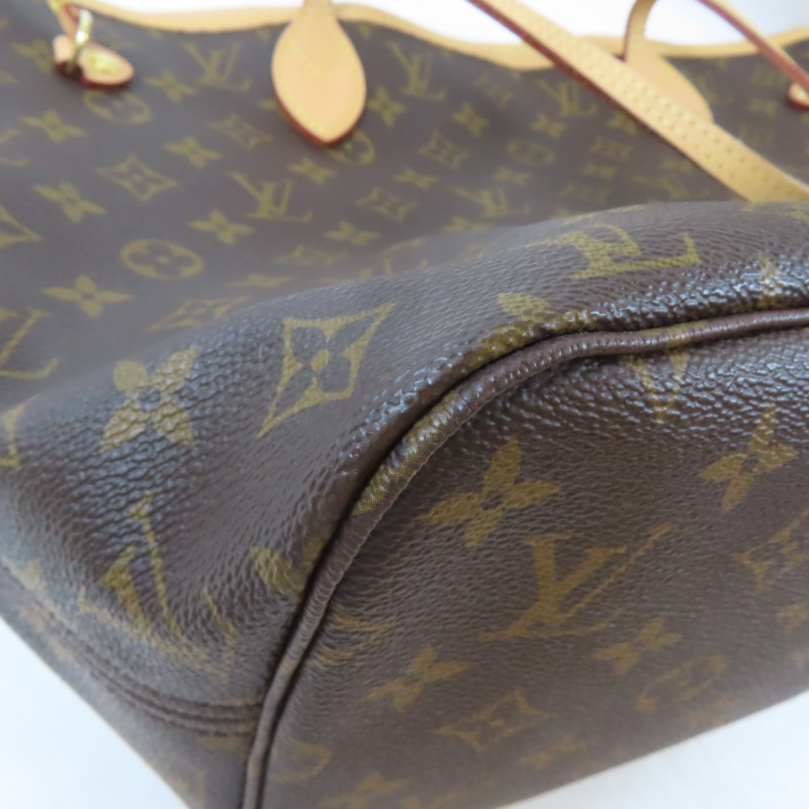 LOUIS VUITTON Monogram Neverfull MM金扣手挽袋啡色