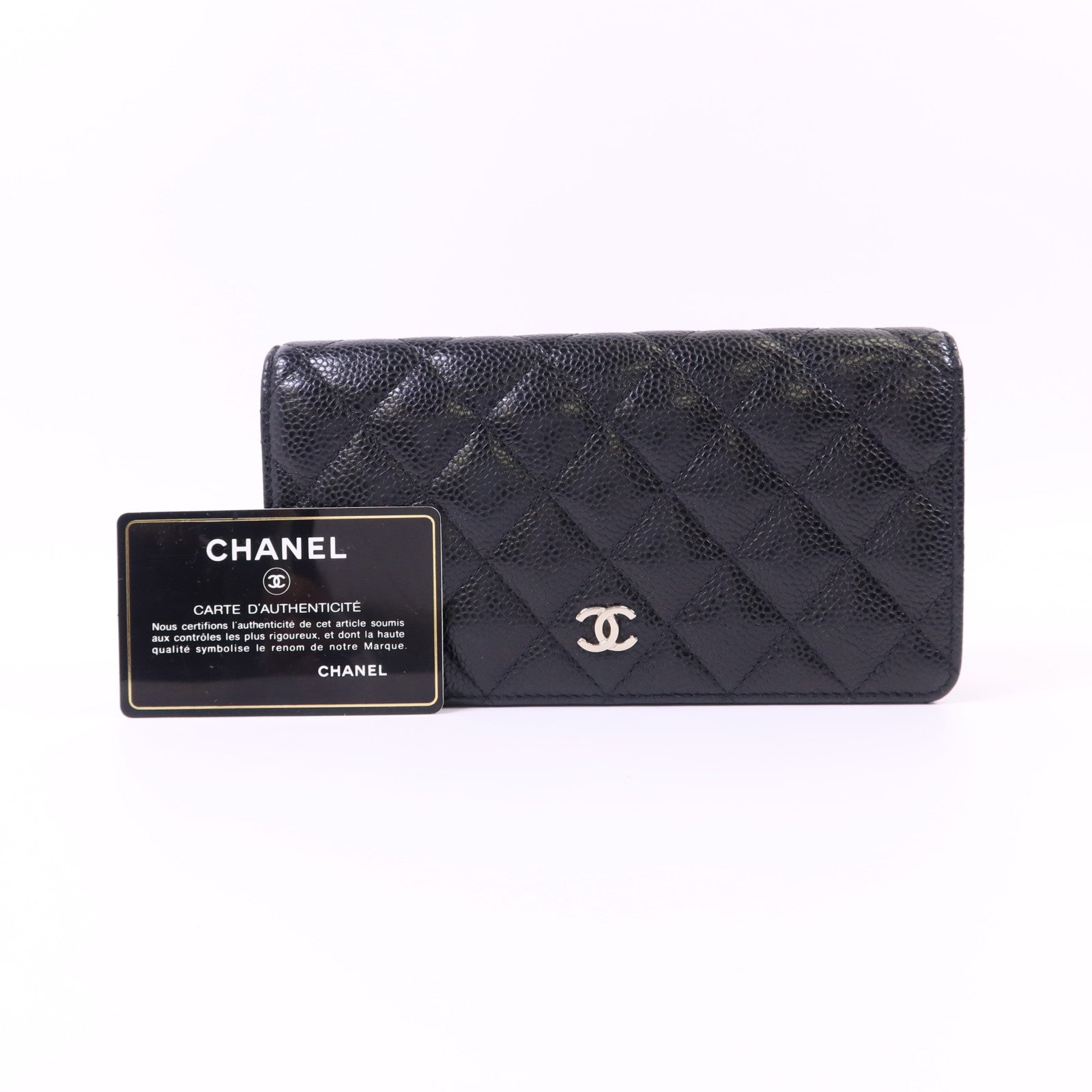CHANEL 牛皮皮革Bifold Long Wallet銀扣長錢包