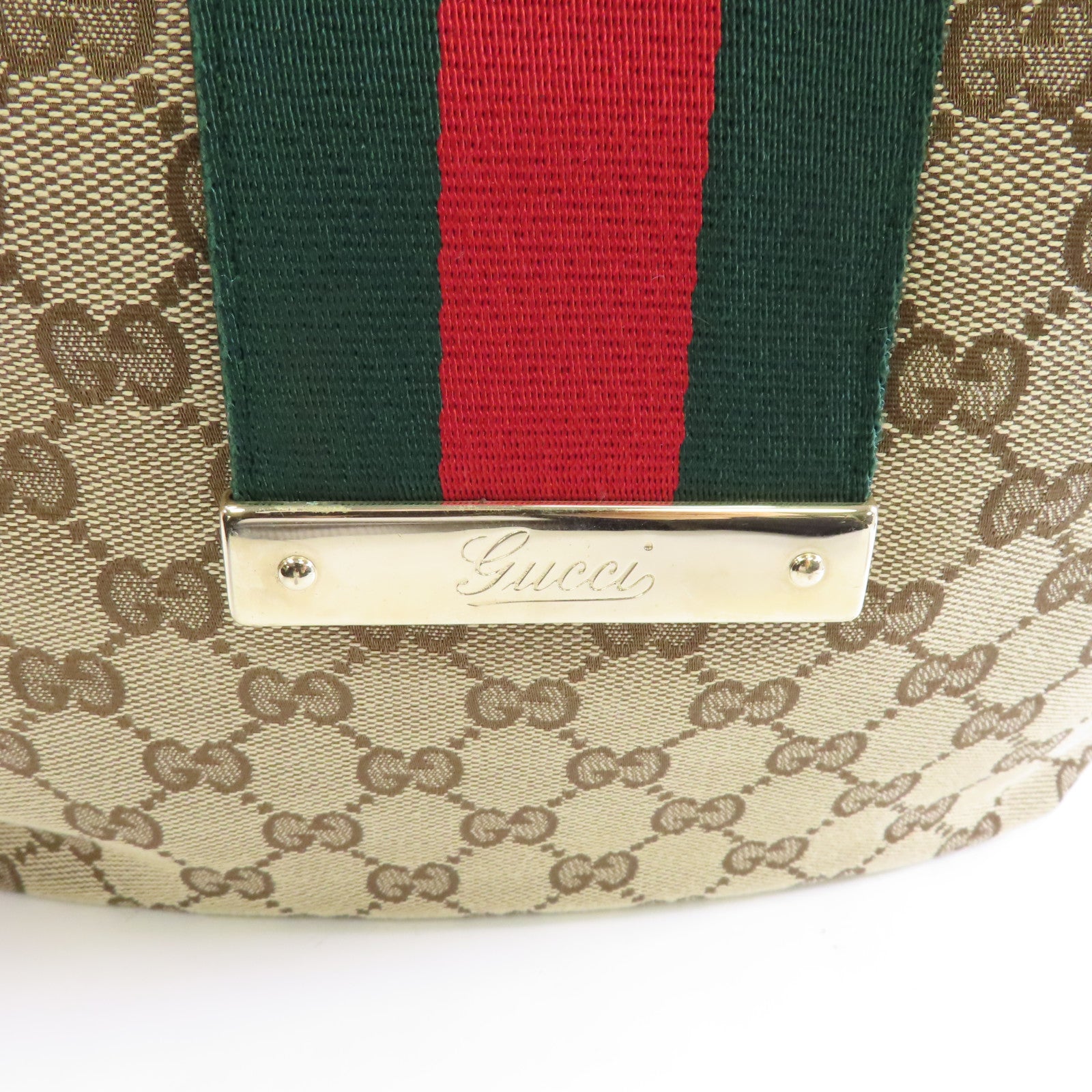 GUCCI 帆布Shoulder Bag金扣手挽袋棕色