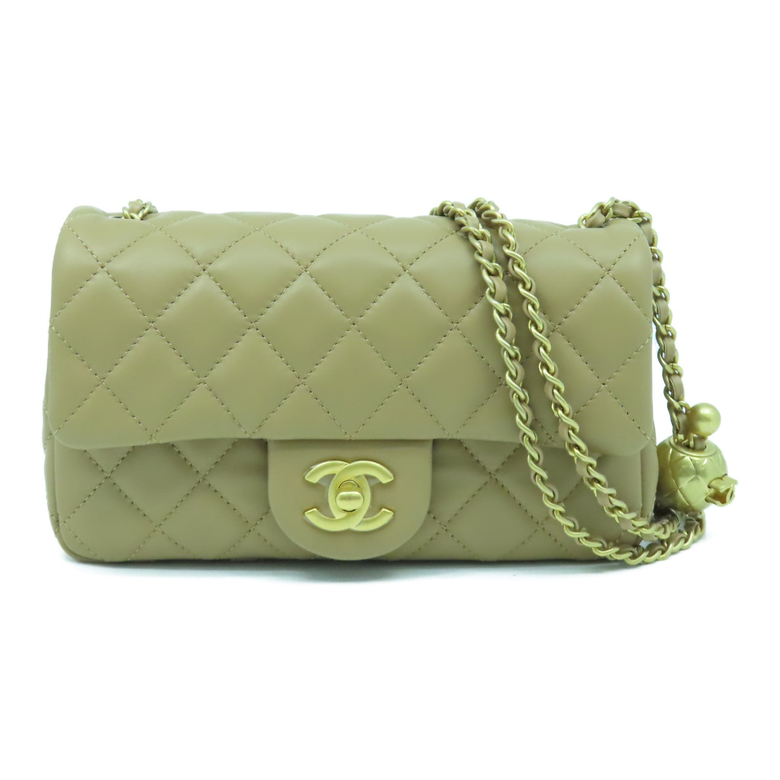 CHANEL 【激減優惠】菱格羊皮皮革Chain Shoulder Bag金扣鏈帶肩背袋米色