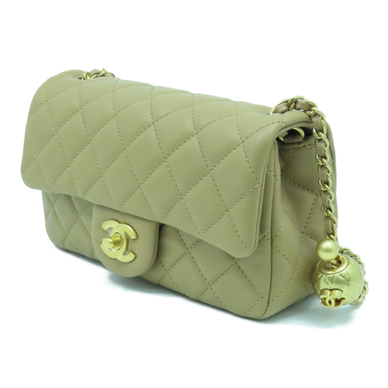 CHANEL 【激減優惠】菱格羊皮皮革Chain Shoulder Bag金扣鏈帶肩背袋米色