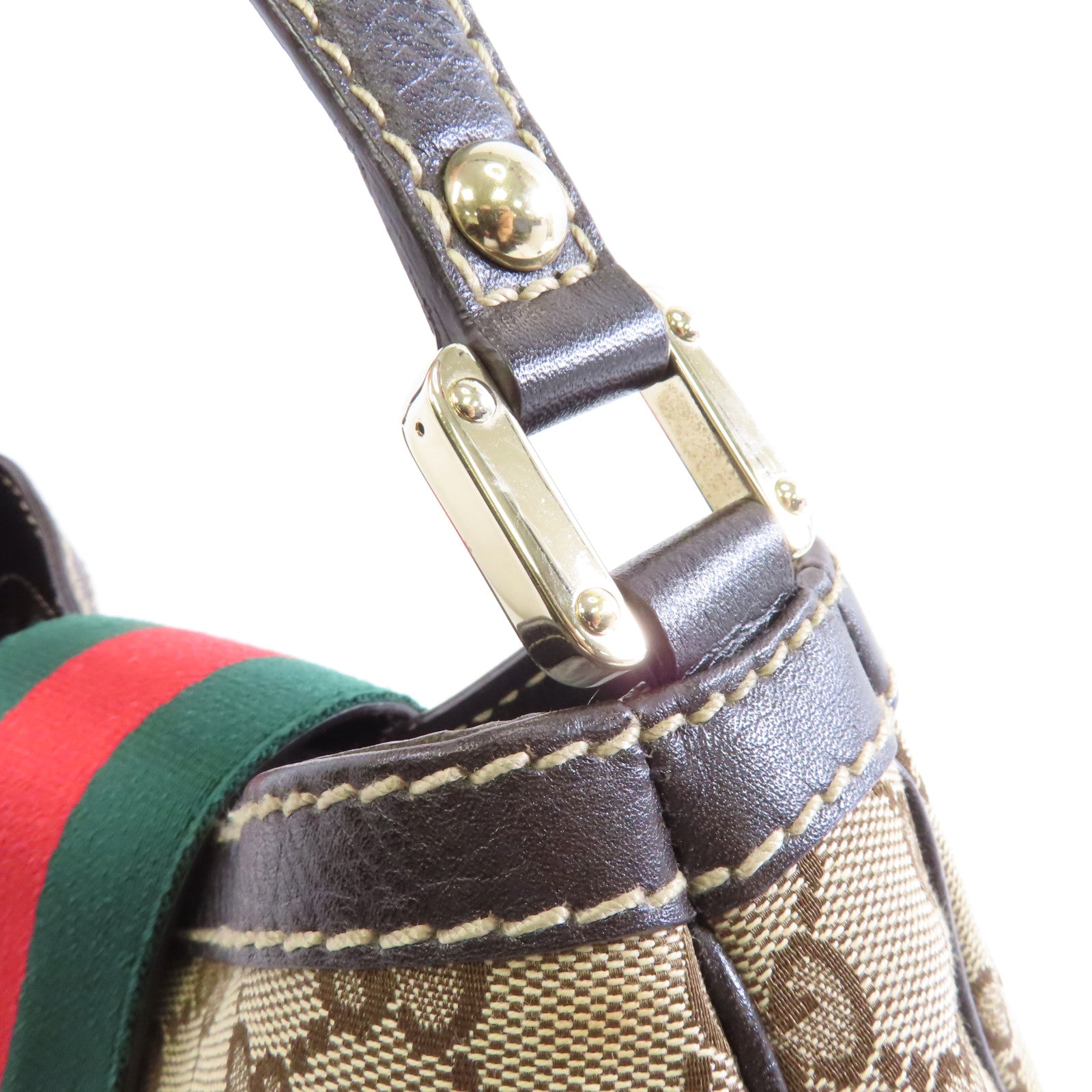 GUCCI 帆布Shoulder Bag金扣手挽袋棕色