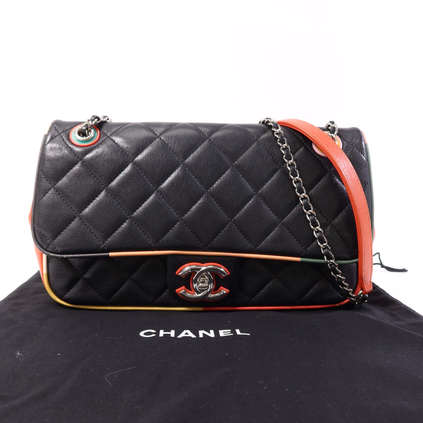 CHANEL 牛皮皮革Shoulder Bag銀扣鏈帶肩背袋