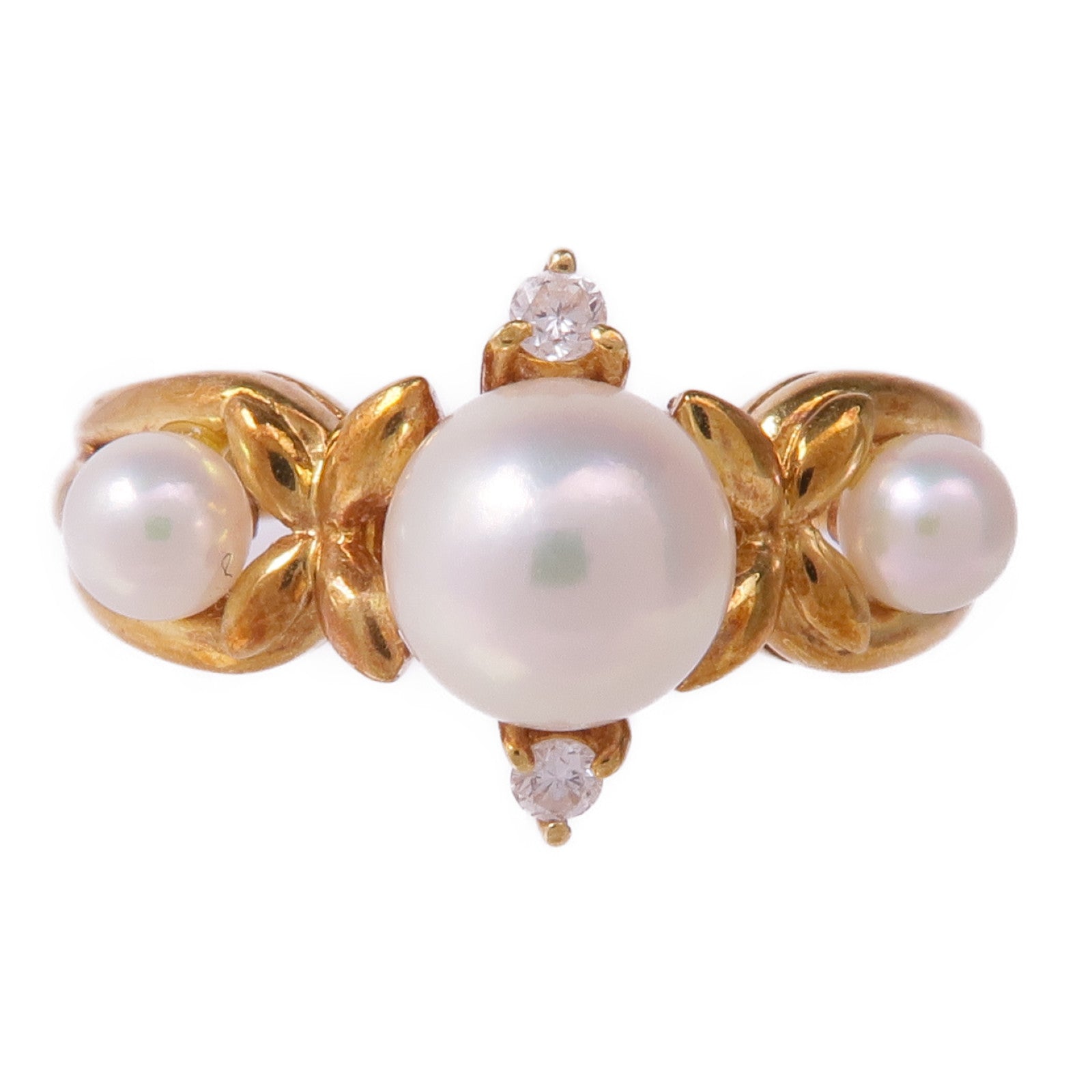 MIKIMOTO 18K黃金Pearl Diamond Ring珍珠/鑽石戒指US#5