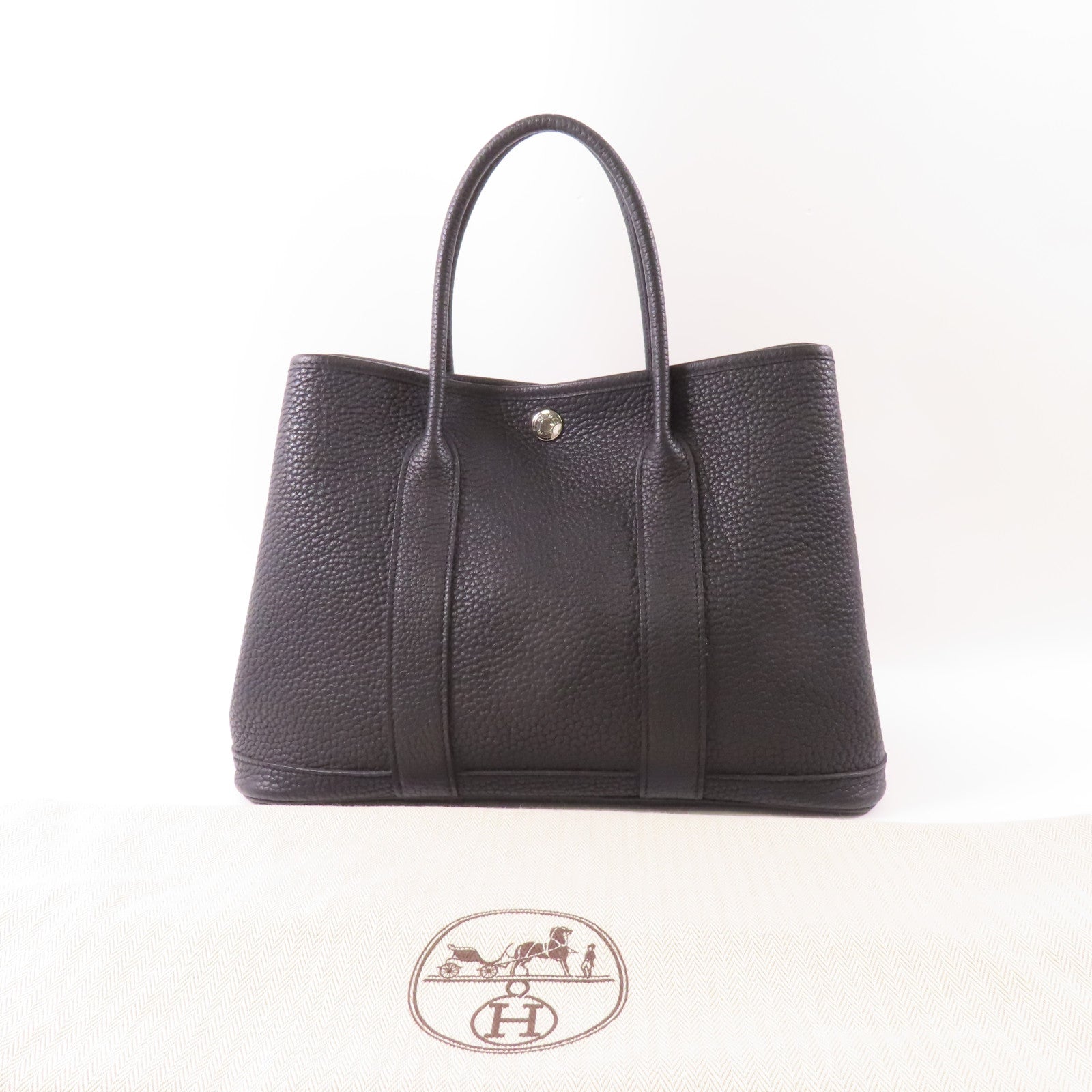 HERMES Negonda皮革Garden Party TPM銀扣手挽袋Noir