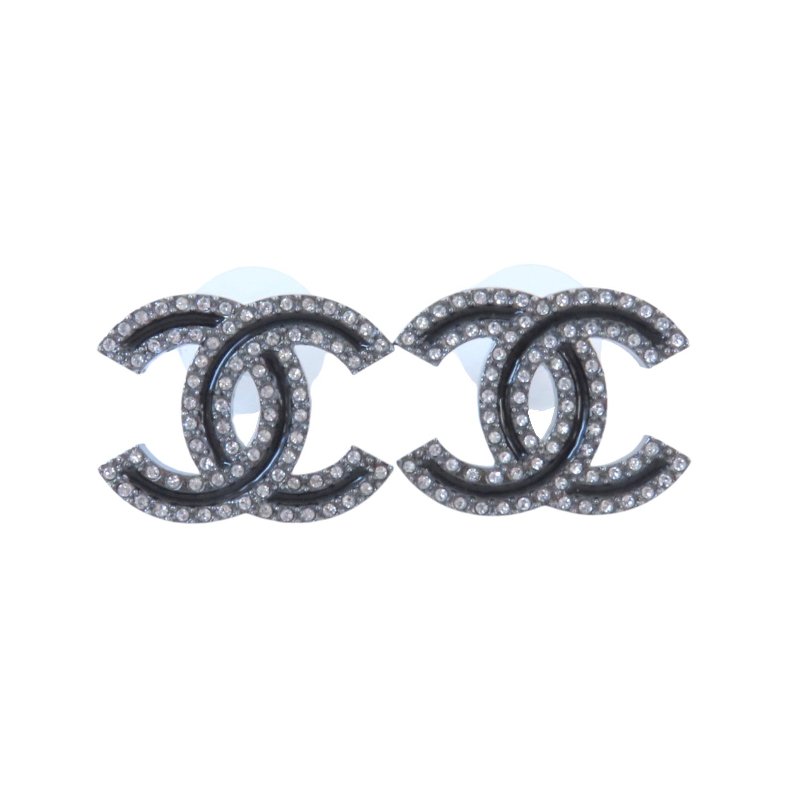 CHANEL 金屬/水鑽CC Earrings銀扣耳環