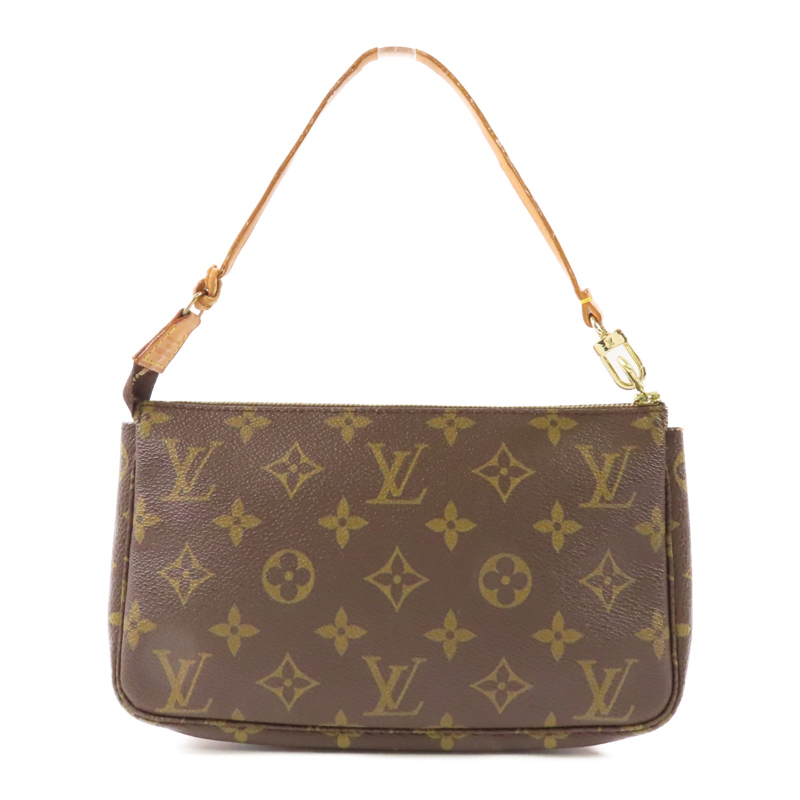 LOUIS VUITTON Monogram Pochette Accessoires金扣手挽袋棕色