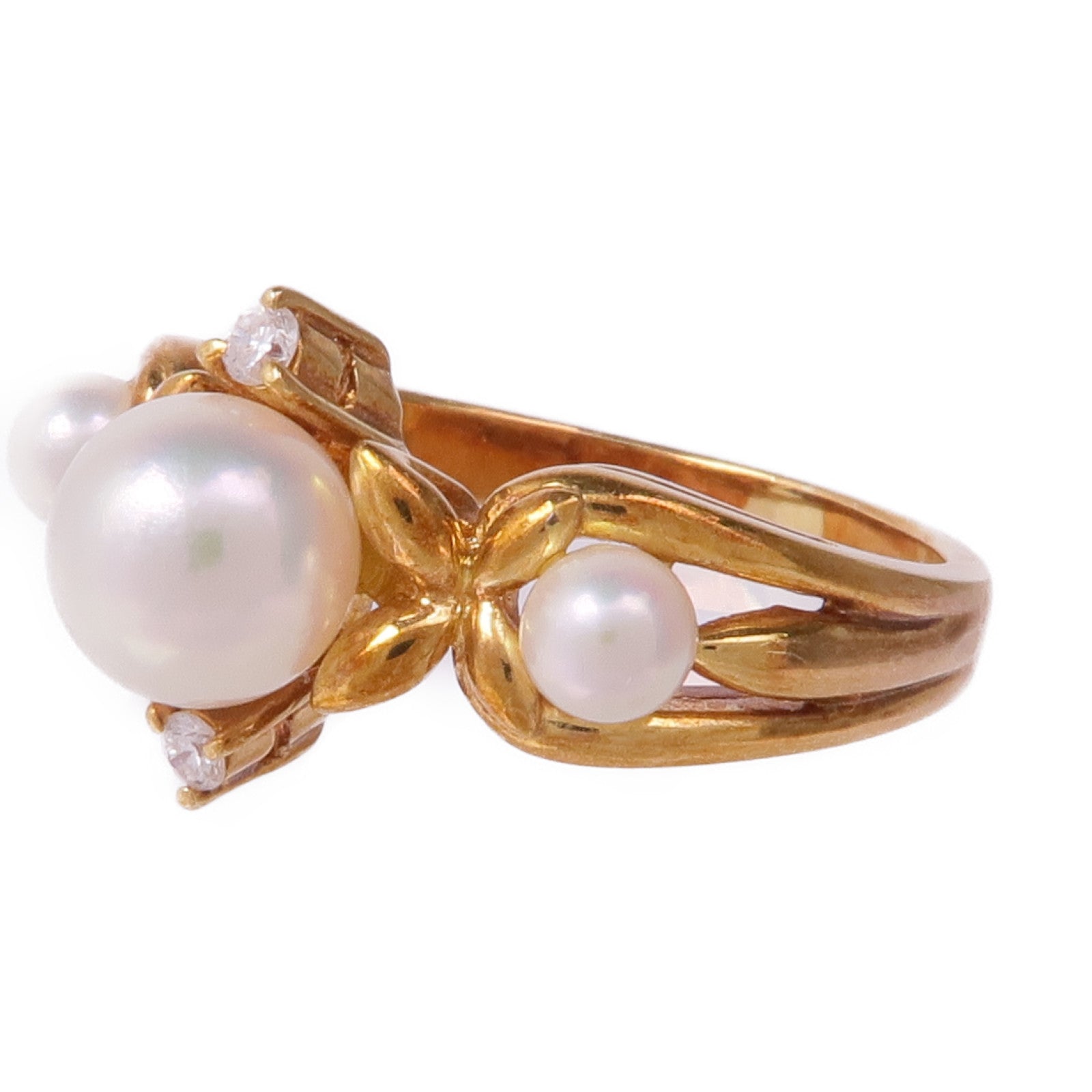 MIKIMOTO 18K黃金Pearl Diamond Ring珍珠/鑽石戒指US#5