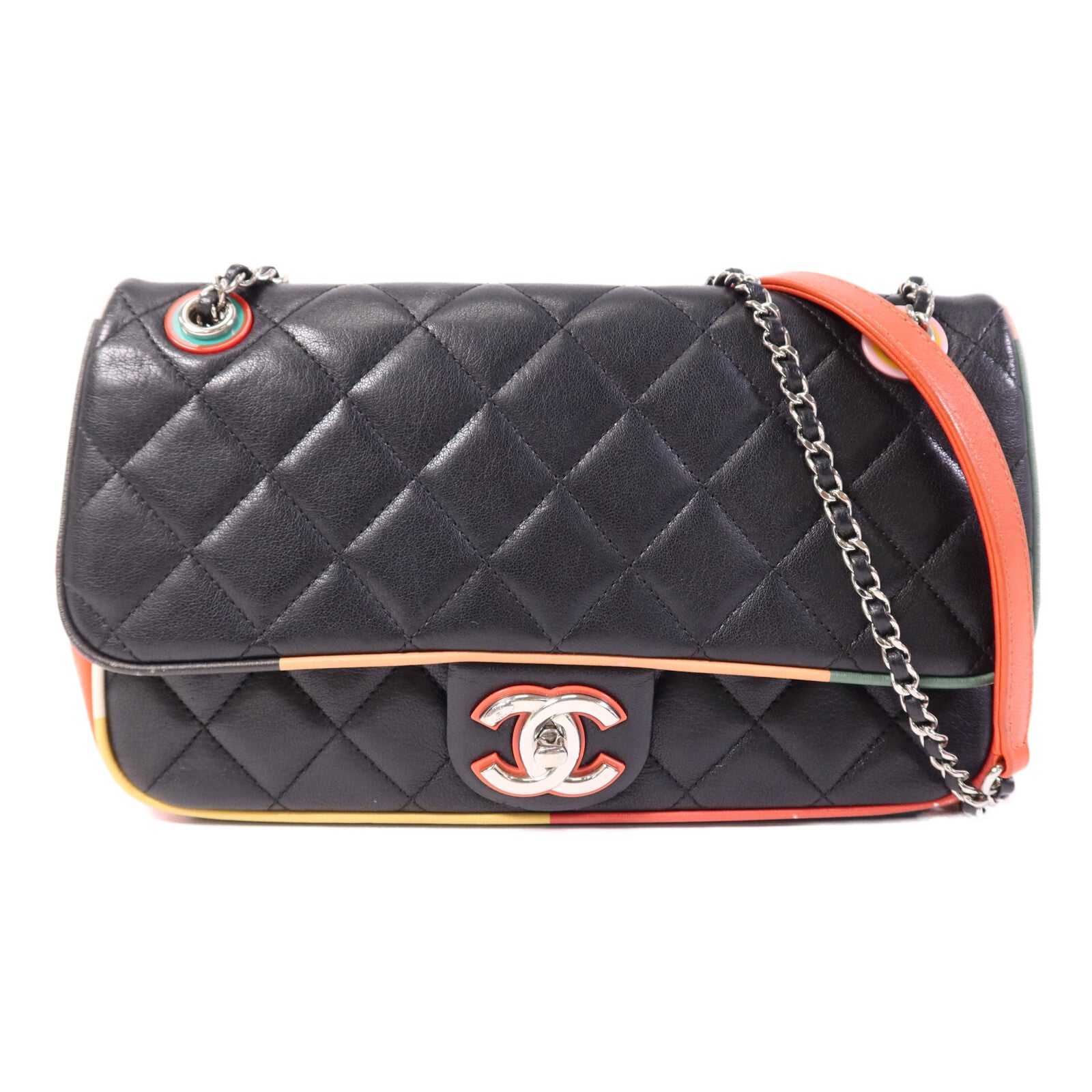CHANEL 牛皮皮革Shoulder Bag銀扣鏈帶肩背袋