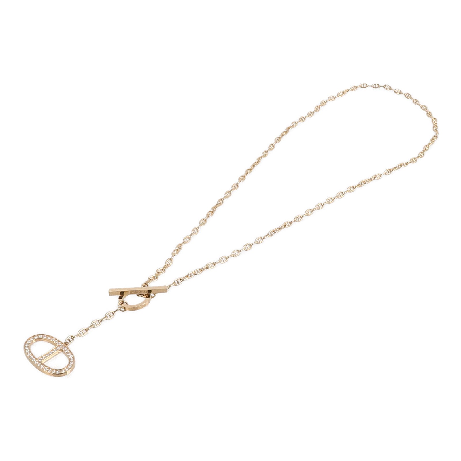 HERMES 18K玫瑰金Chaine D'ancre Contour Pendant項鍊