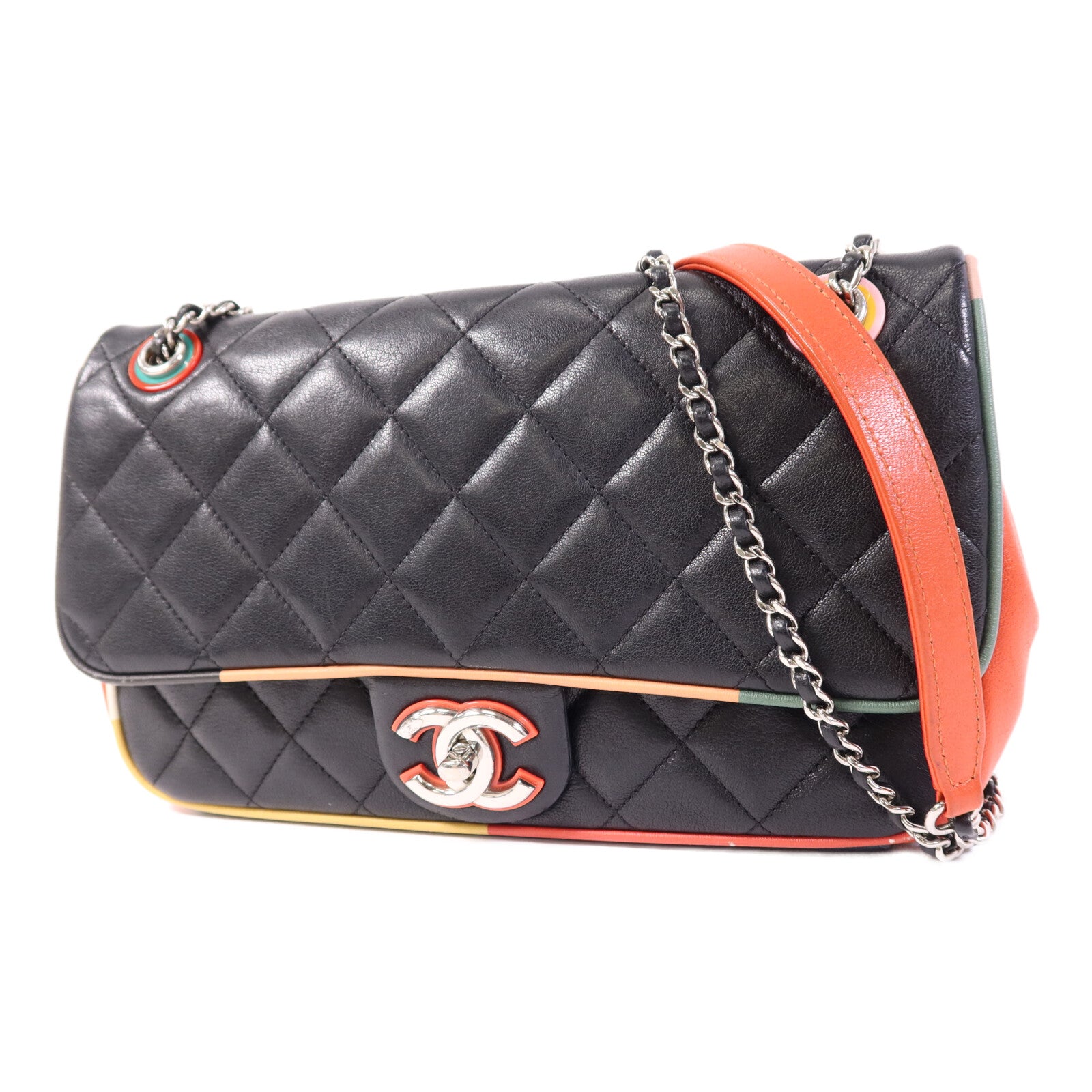 CHANEL 牛皮皮革Shoulder Bag銀扣鏈帶肩背袋