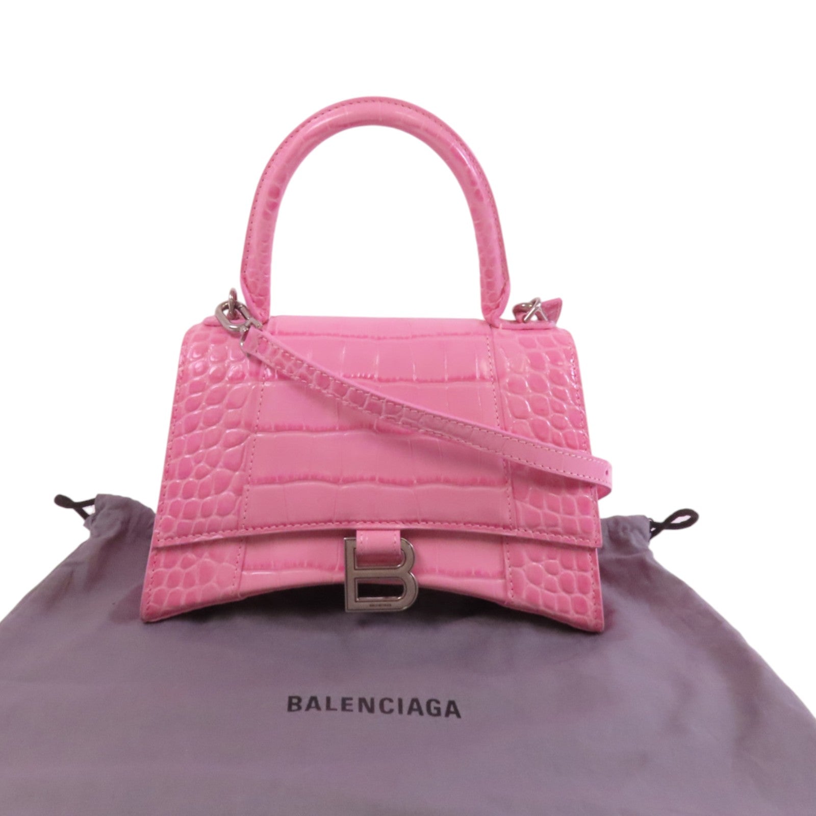 BALENCIAGA 牛皮皮革Hourglass Small銀扣手挽肩背袋