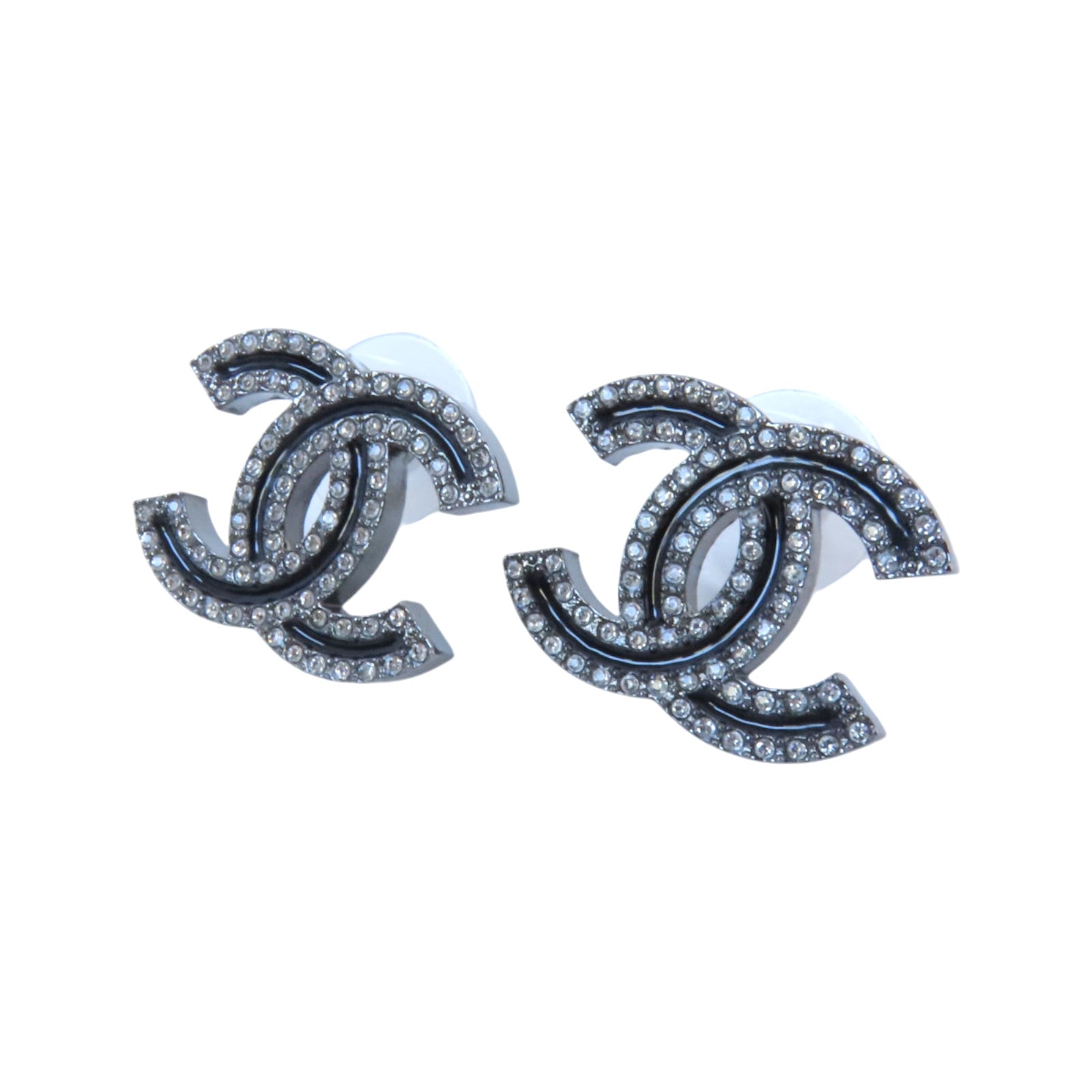 CHANEL 【激減優惠】金屬/水鑽CC Earrings銀扣耳環