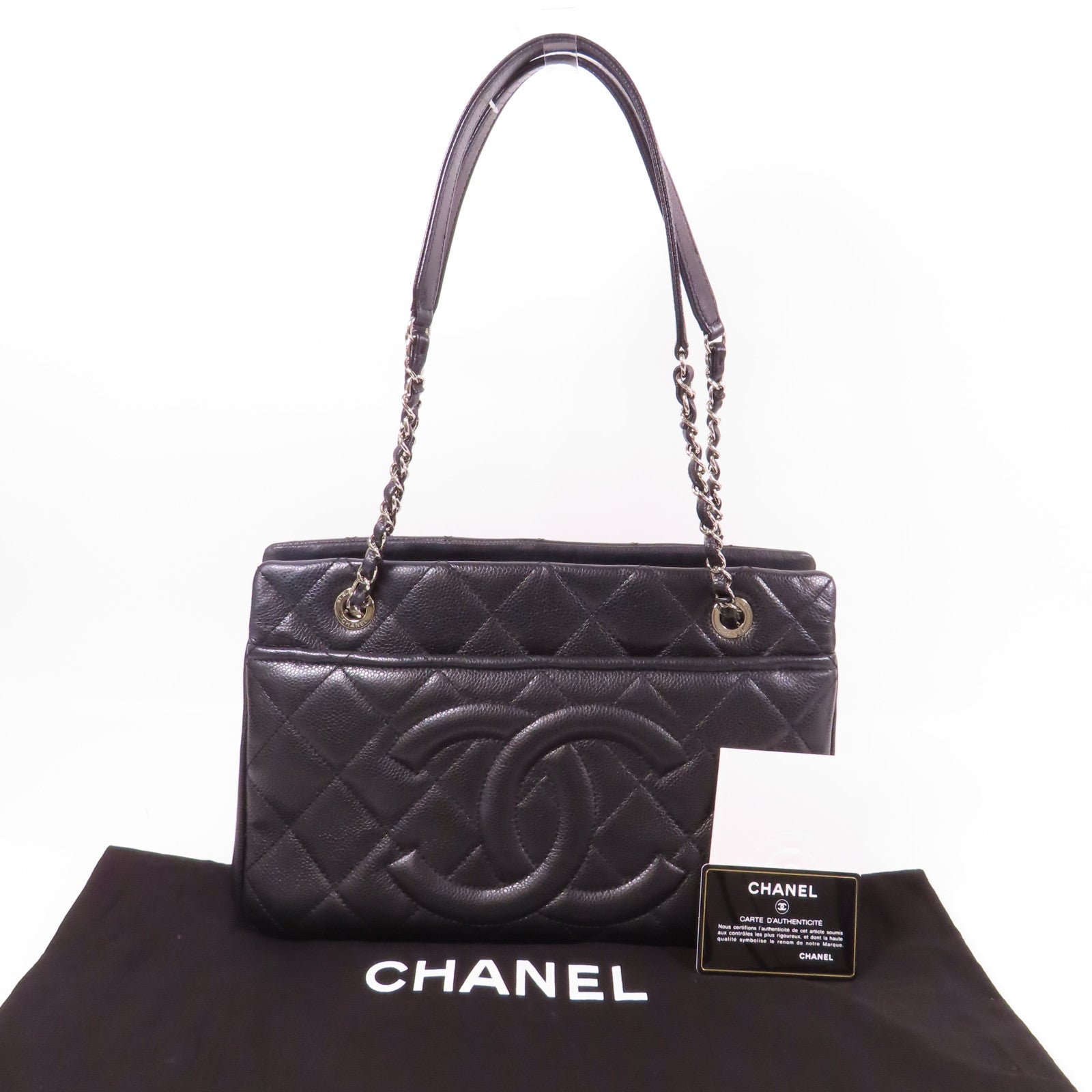 CHANEL 牛皮皮革Shoulder Bag銀扣肩背袋