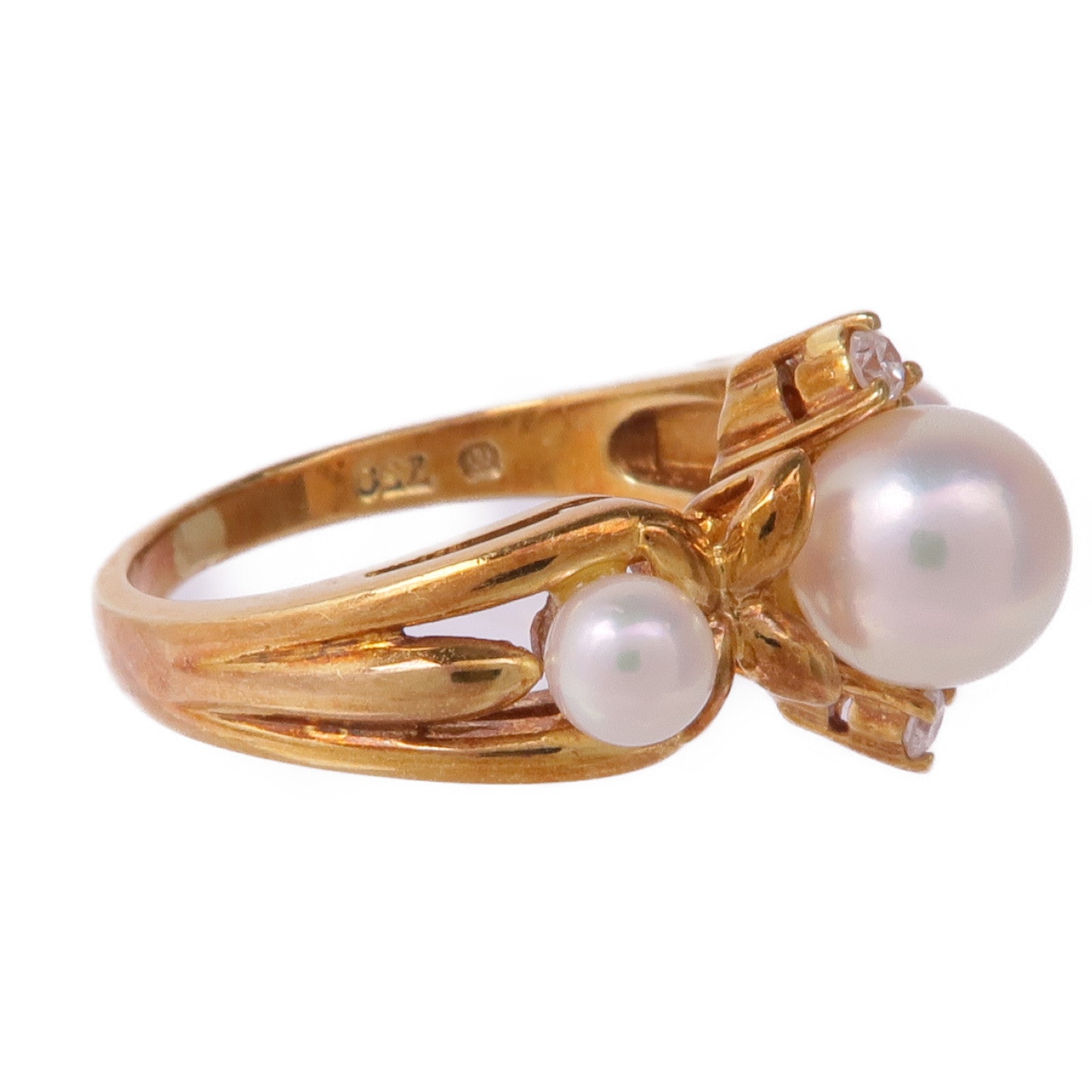 MIKIMOTO 18K黃金Pearl Diamond Ring珍珠/鑽石戒指US#5