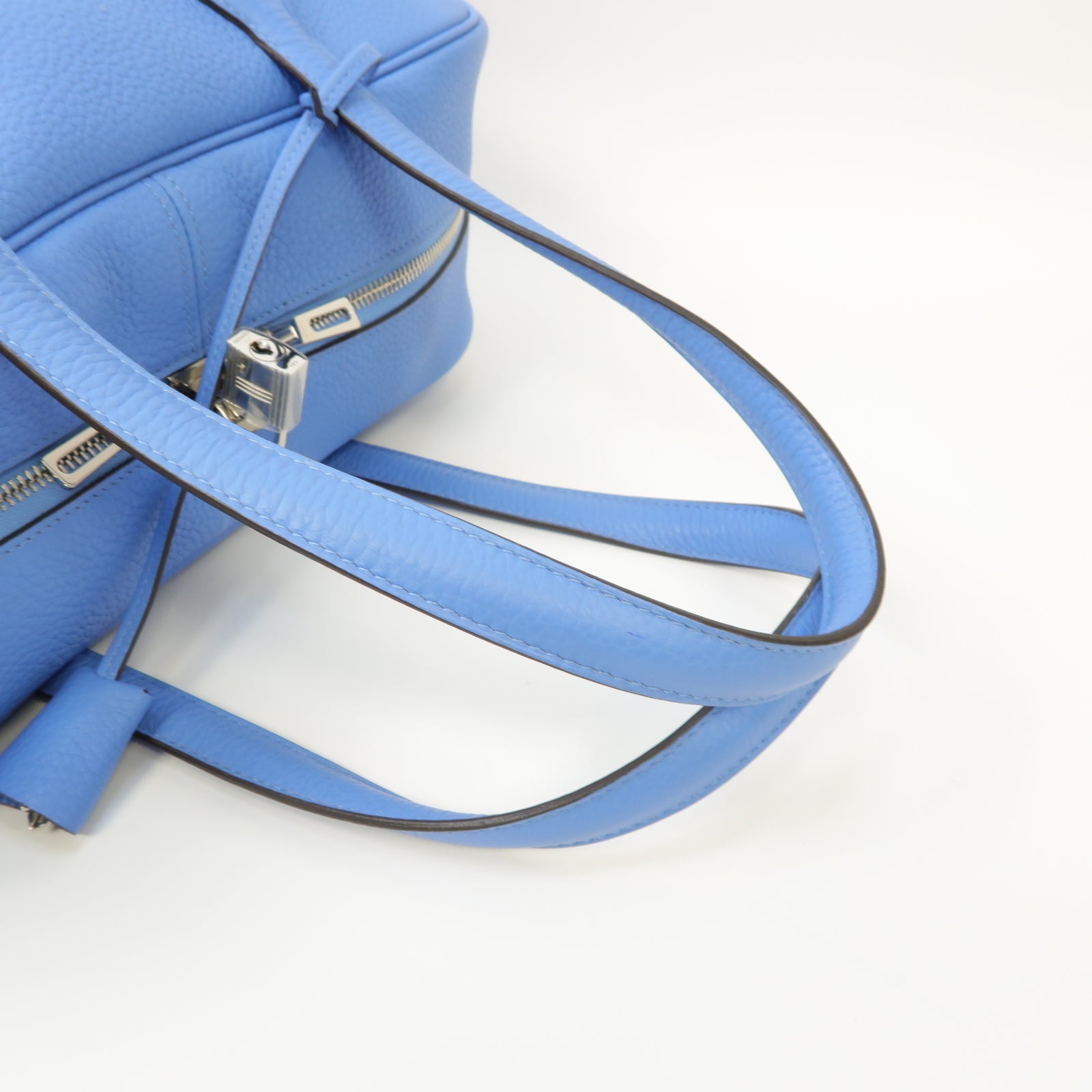 HERMES Clemence皮革Victoria Hand Bag銀扣手挽袋Bleu Paradise藍色