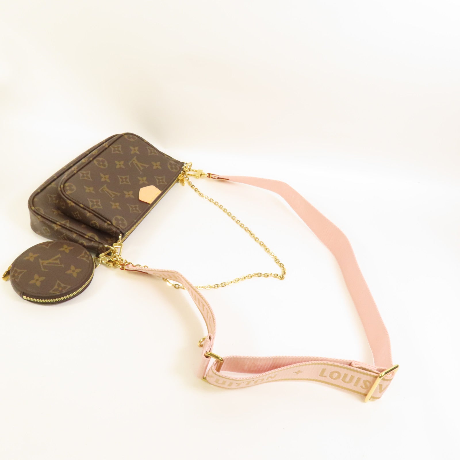 LOUIS VUITTON Monogram Multi Pochette Accessoires金扣手挽肩背兩用袋棕色