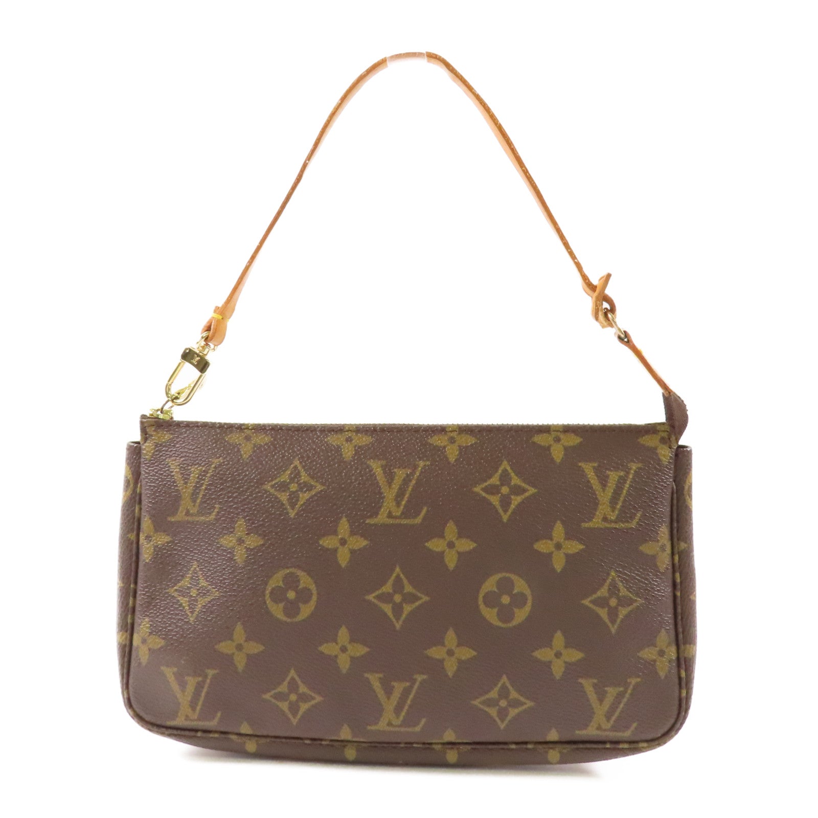 LOUIS VUITTON Monogram Pochette Accessoires金扣手挽袋棕色