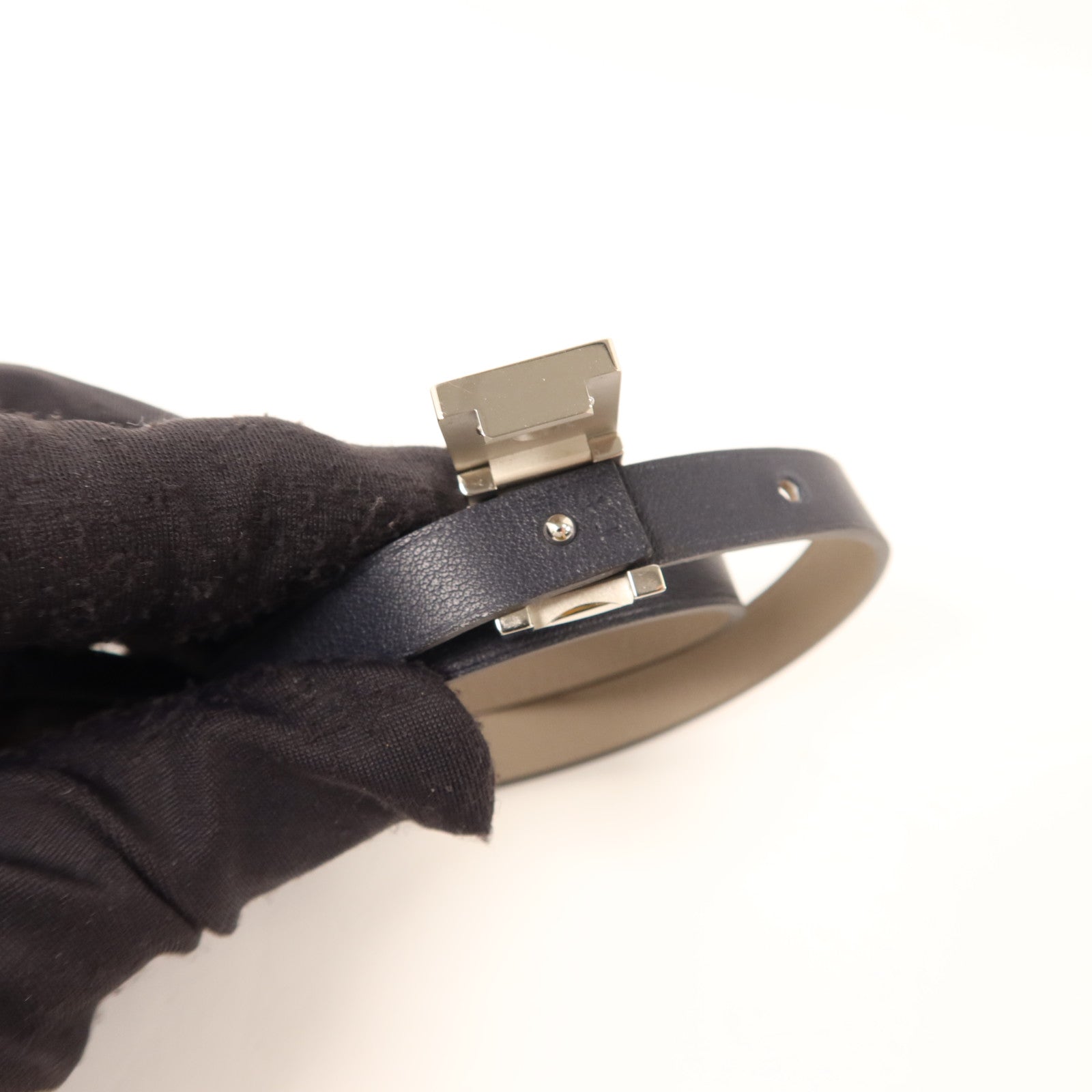 HERMES Swift皮革A To Z金扣手鏈Bleu Indigo