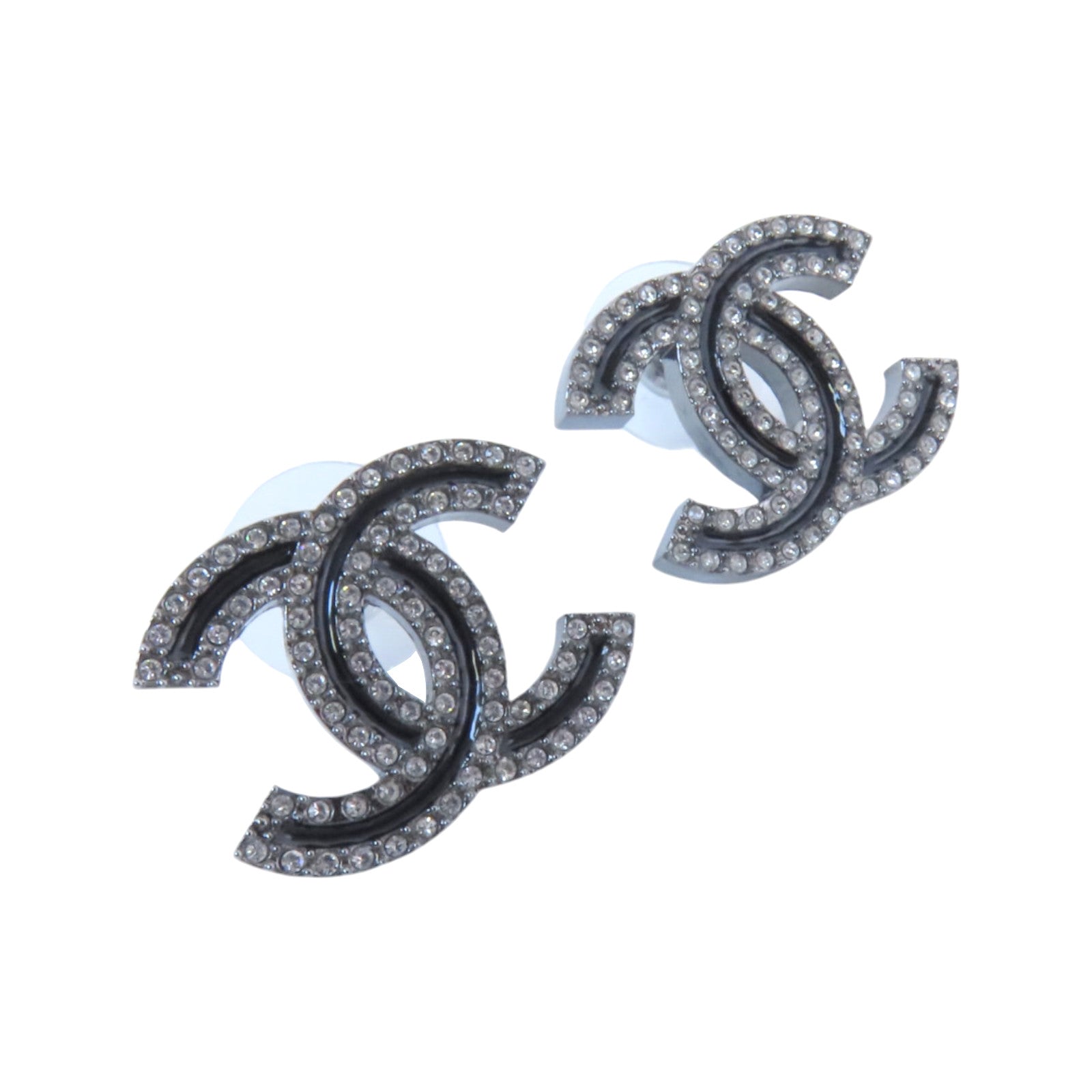 CHANEL 金屬/水鑽CC Earrings銀扣耳環