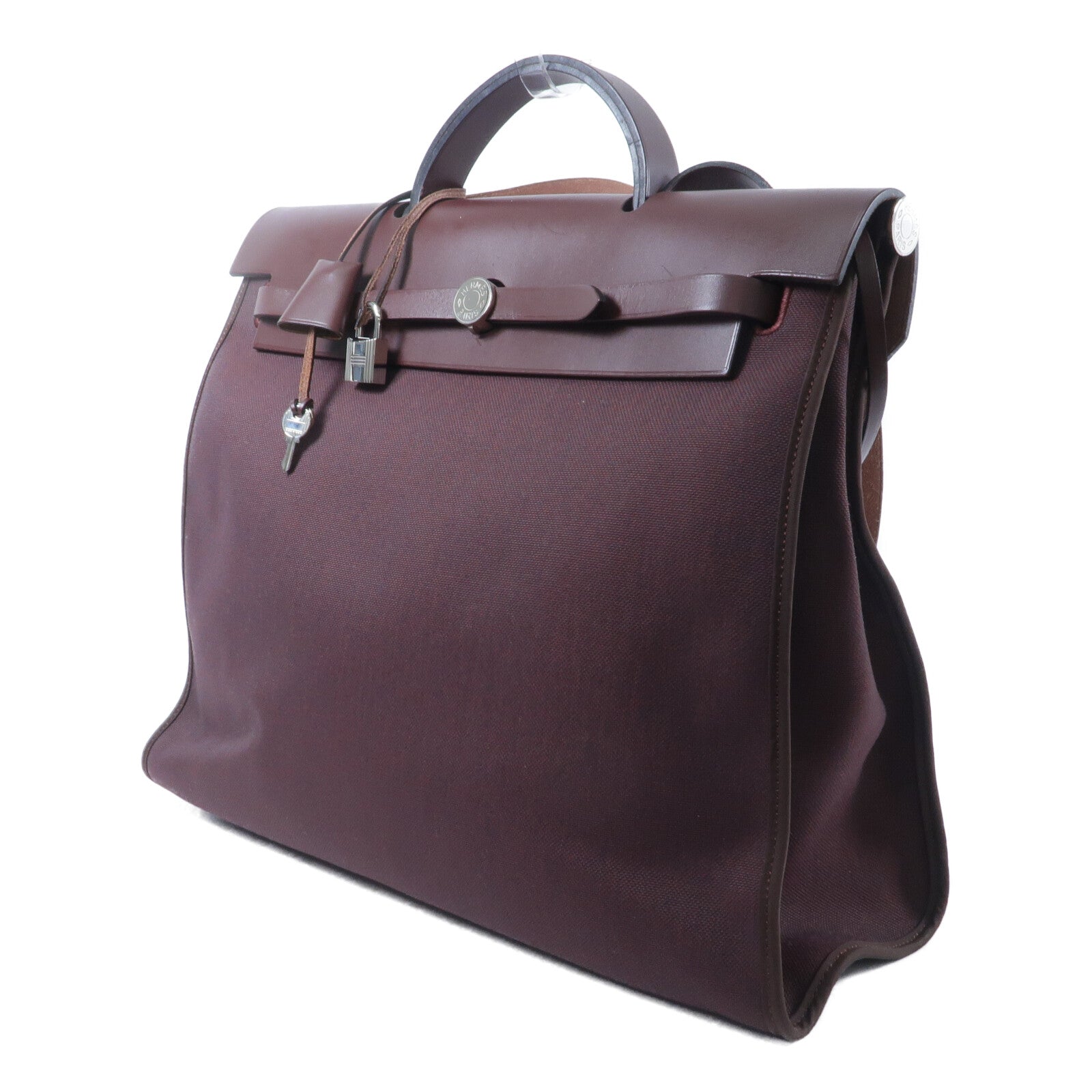 HERMES 帆布/Veau Hunter皮革Herbag MM手挽肩背兩用袋Rouge H